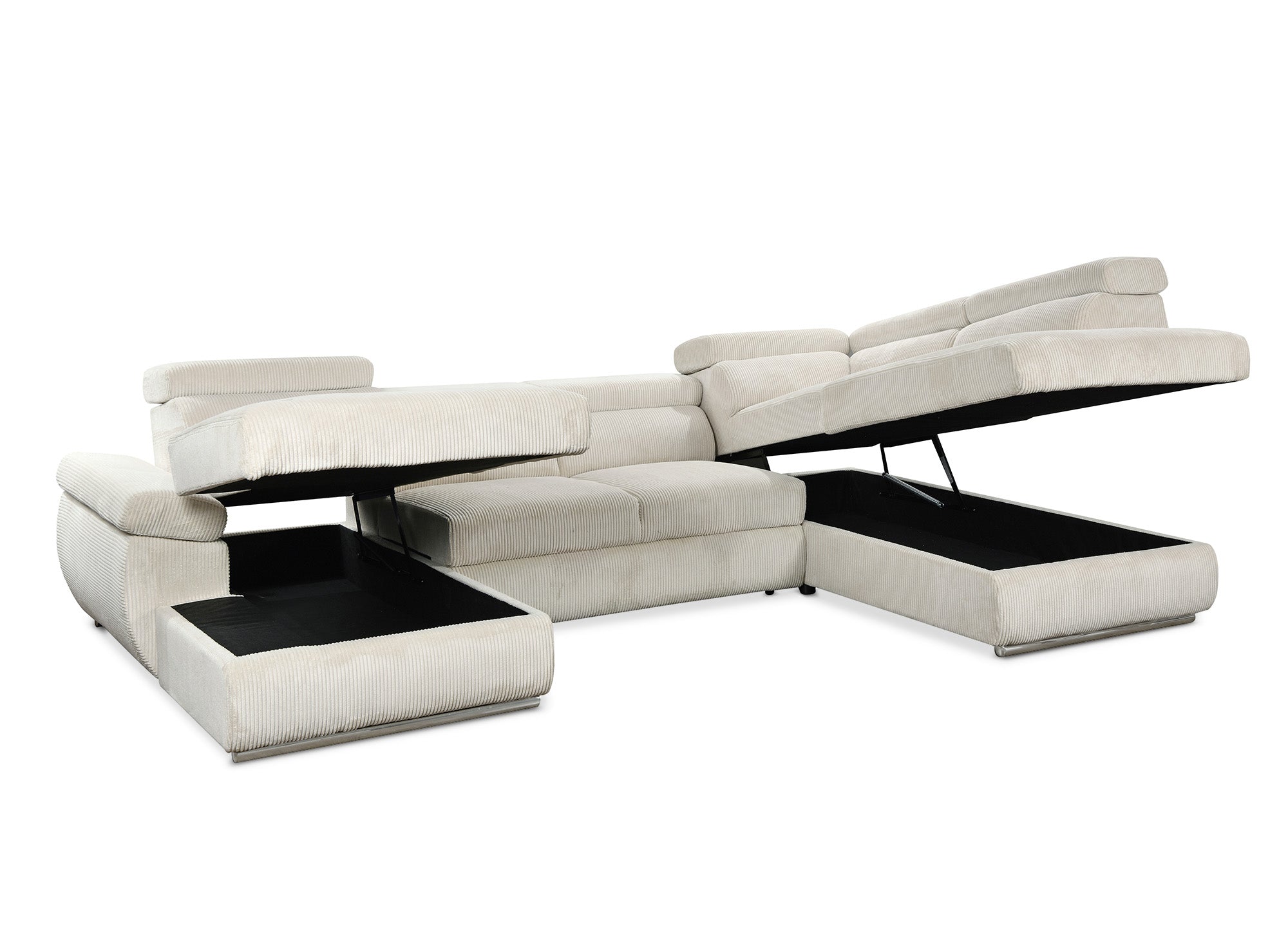 Sofá cama panorámico convertible MARIANO con almacenaje en pana gruesa color beige - Esquina izquierda