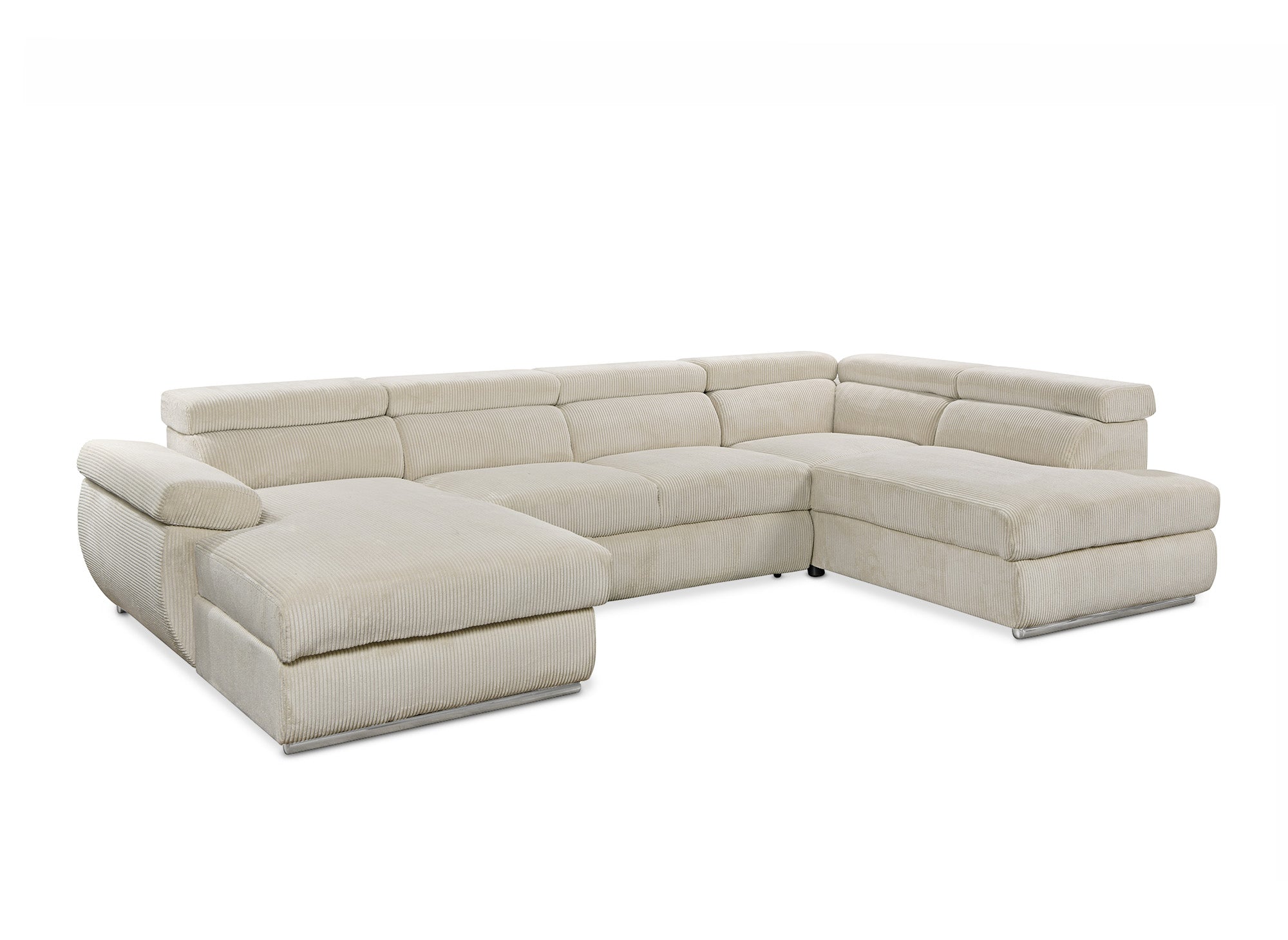 Sofá cama panorámico convertible MARIANO con almacenaje en pana gruesa color beige - Esquina izquierda