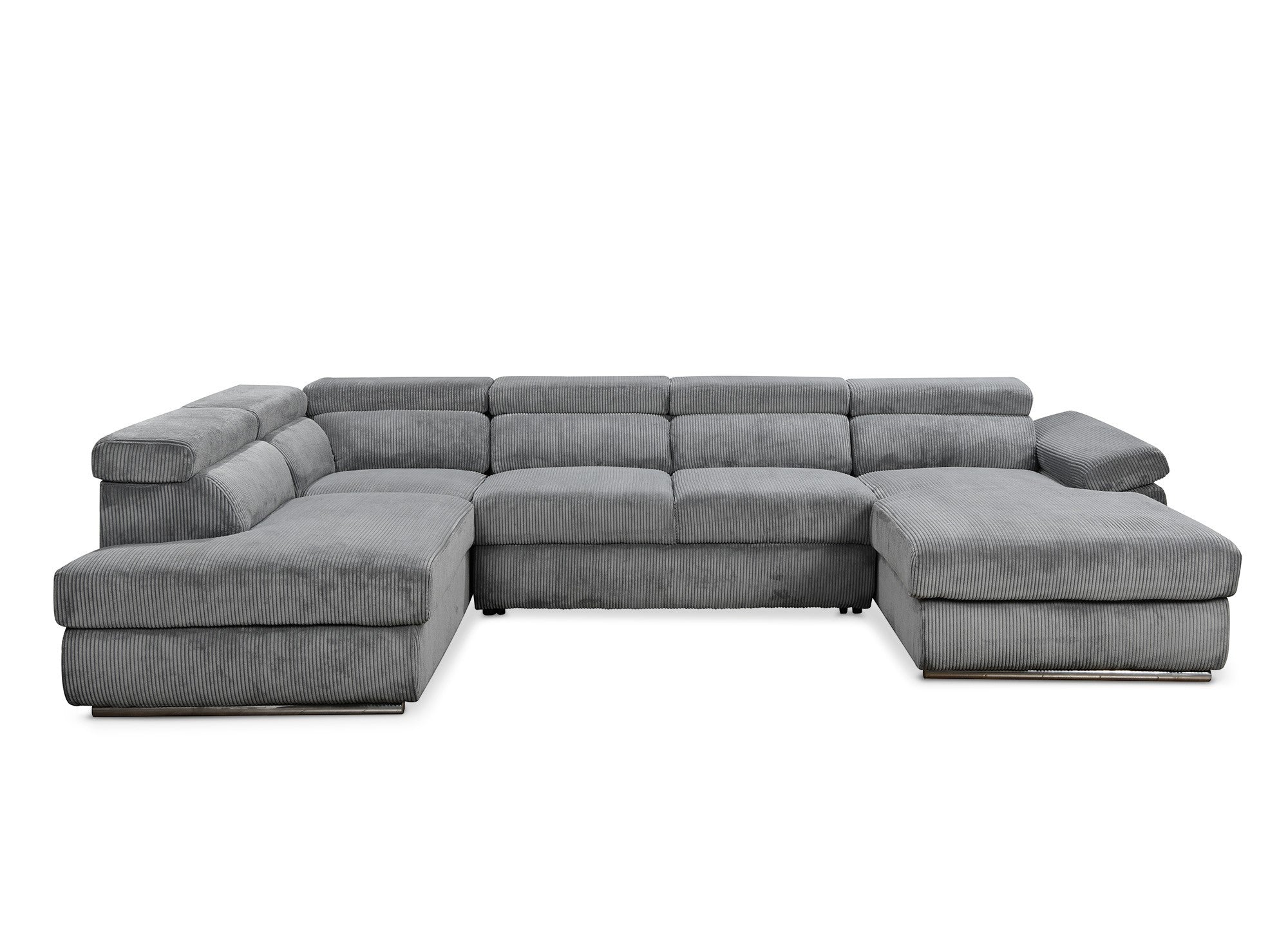 Sofá cama panorámico convertible MARIANO con almacenaje en pana gris gruesa - Esquina derecha