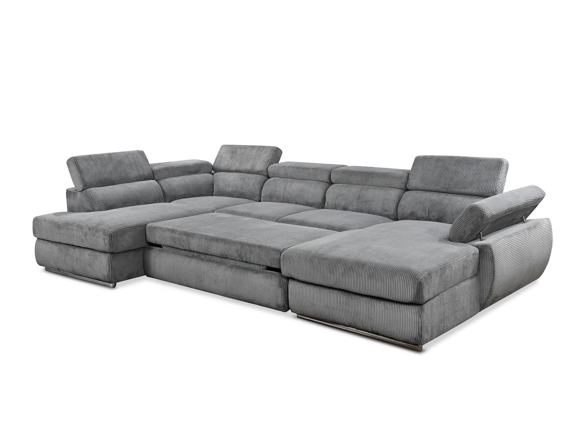 Sofá cama panorámico convertible MARIANO con almacenaje en pana gris gruesa - Esquina derecha