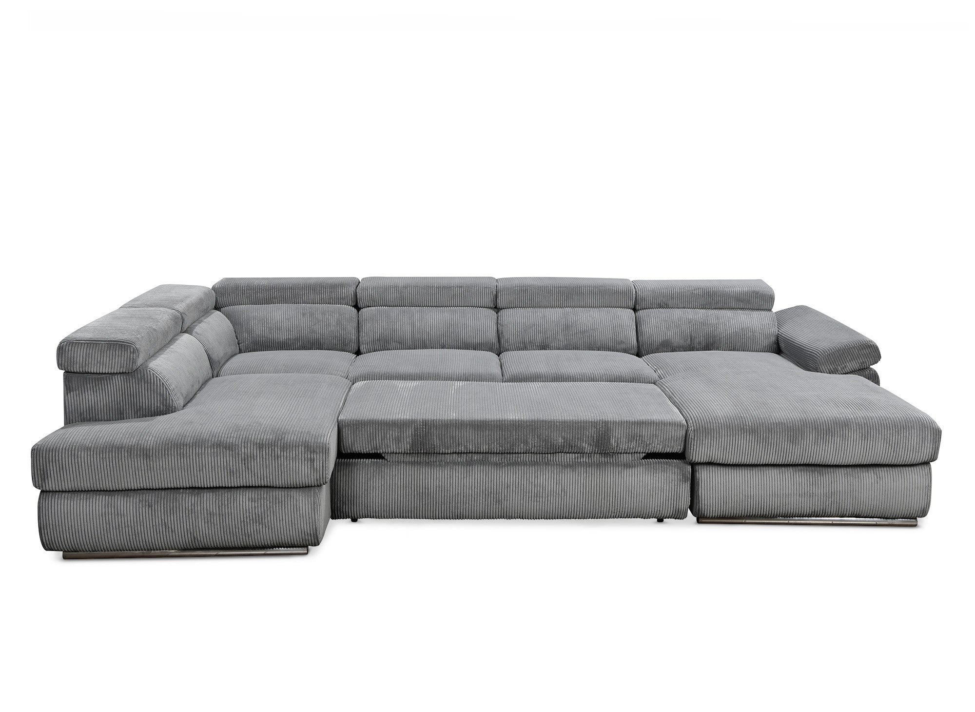 Sofá cama panorámico convertible MARIANO con almacenaje en pana gris gruesa - Esquina derecha