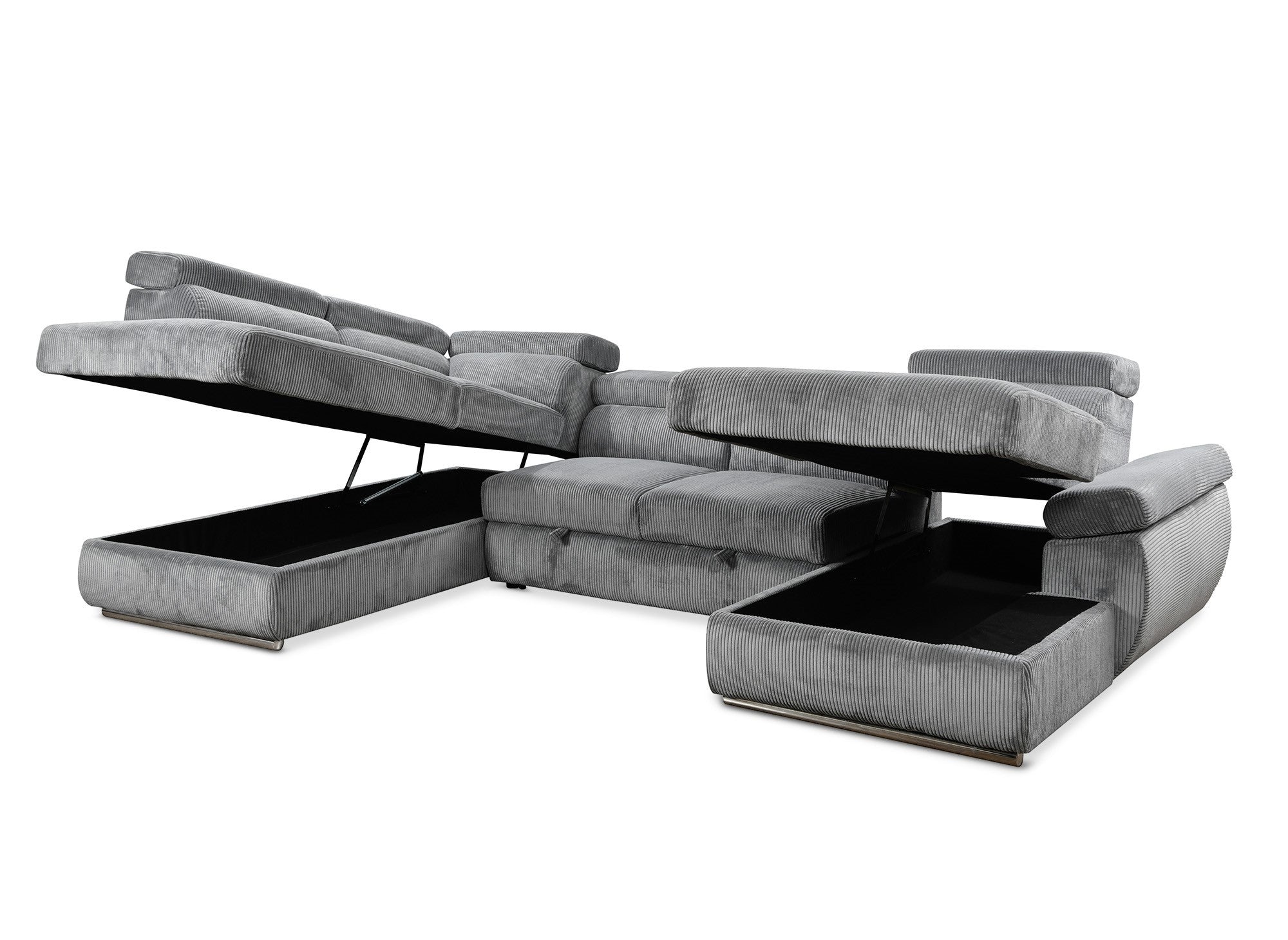 Sofá cama panorámico convertible MARIANO con almacenaje en pana gris gruesa - Esquina derecha