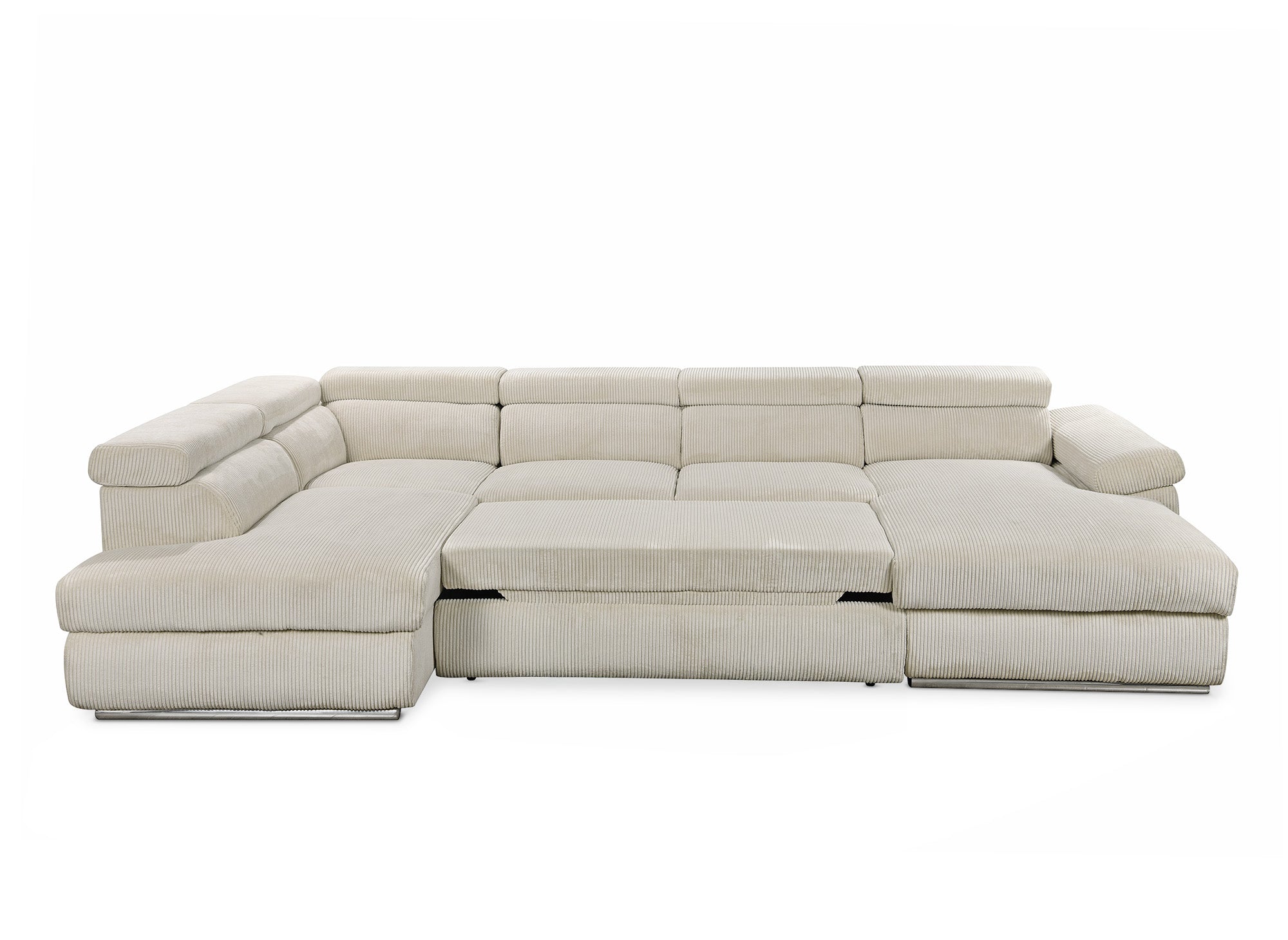 Sofá cama panorámico convertible MARIANO con almacenaje en pana gruesa color beige - Esquina derecha