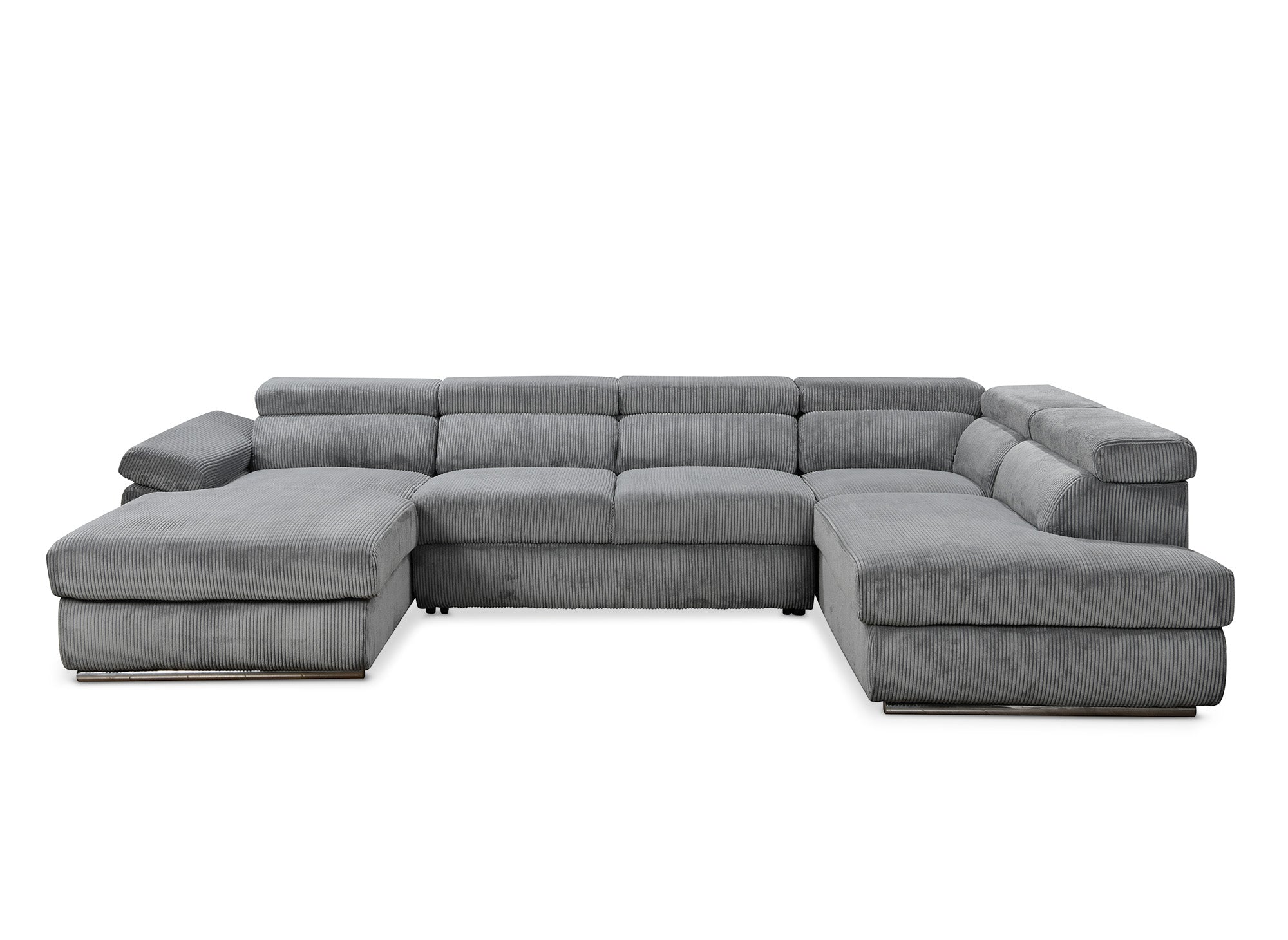 Sofá cama panorámico convertible MARIANO con almacenaje en pana gris gruesa - Esquina izquierda