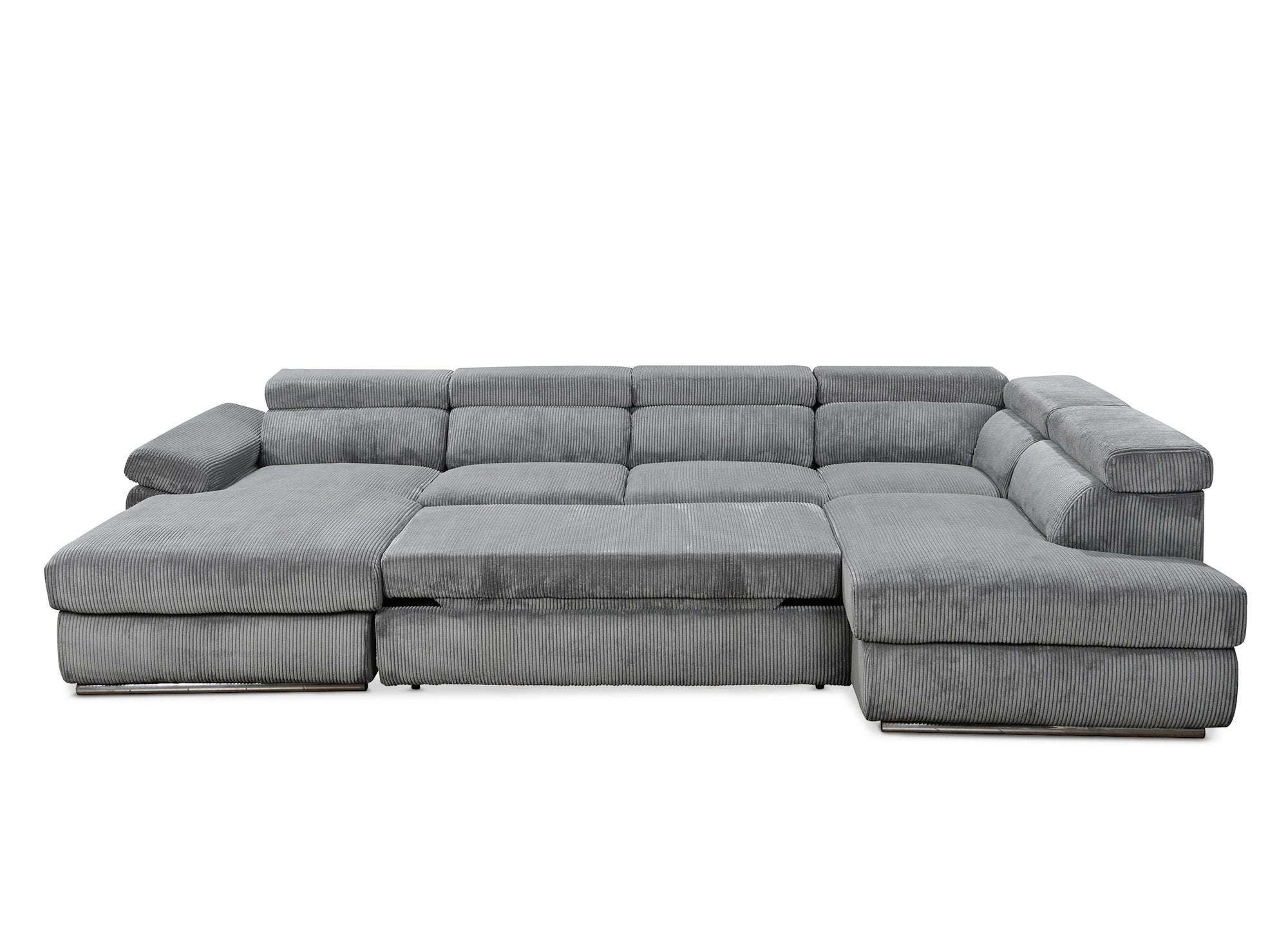 Sofá cama panorámico convertible MARIANO con almacenaje en pana gris gruesa - Esquina izquierda