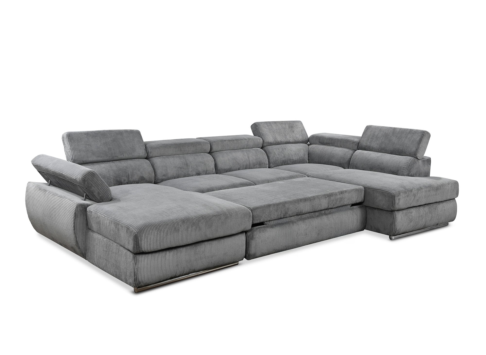 Sofá cama panorámico convertible MARIANO con almacenaje en pana gris gruesa - Esquina izquierda