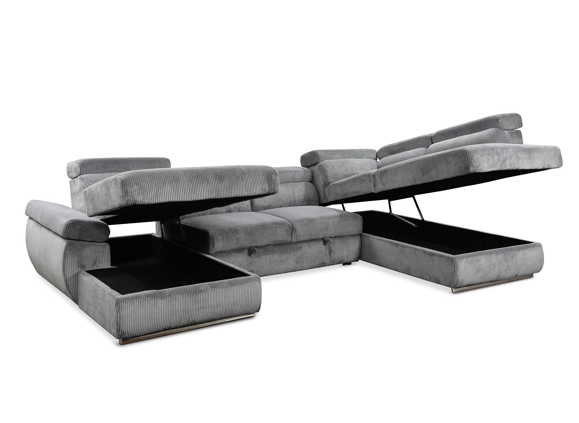 Sofá cama panorámico convertible MARIANO con almacenaje en pana gris gruesa - Esquina izquierda