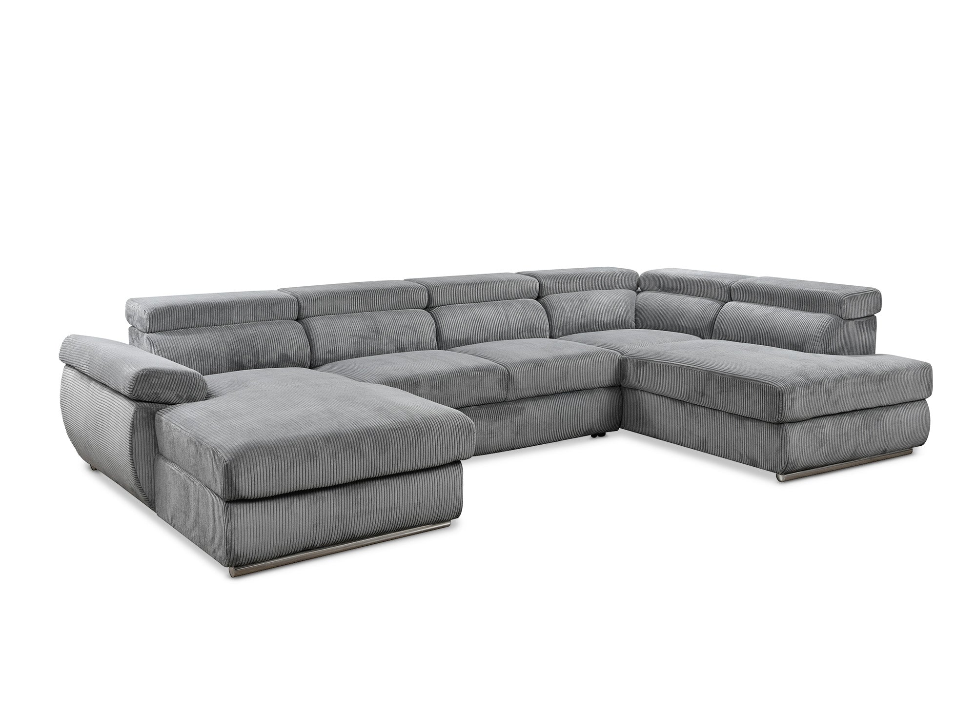 Sofá cama panorámico convertible MARIANO con almacenaje en pana gris gruesa - Esquina izquierda