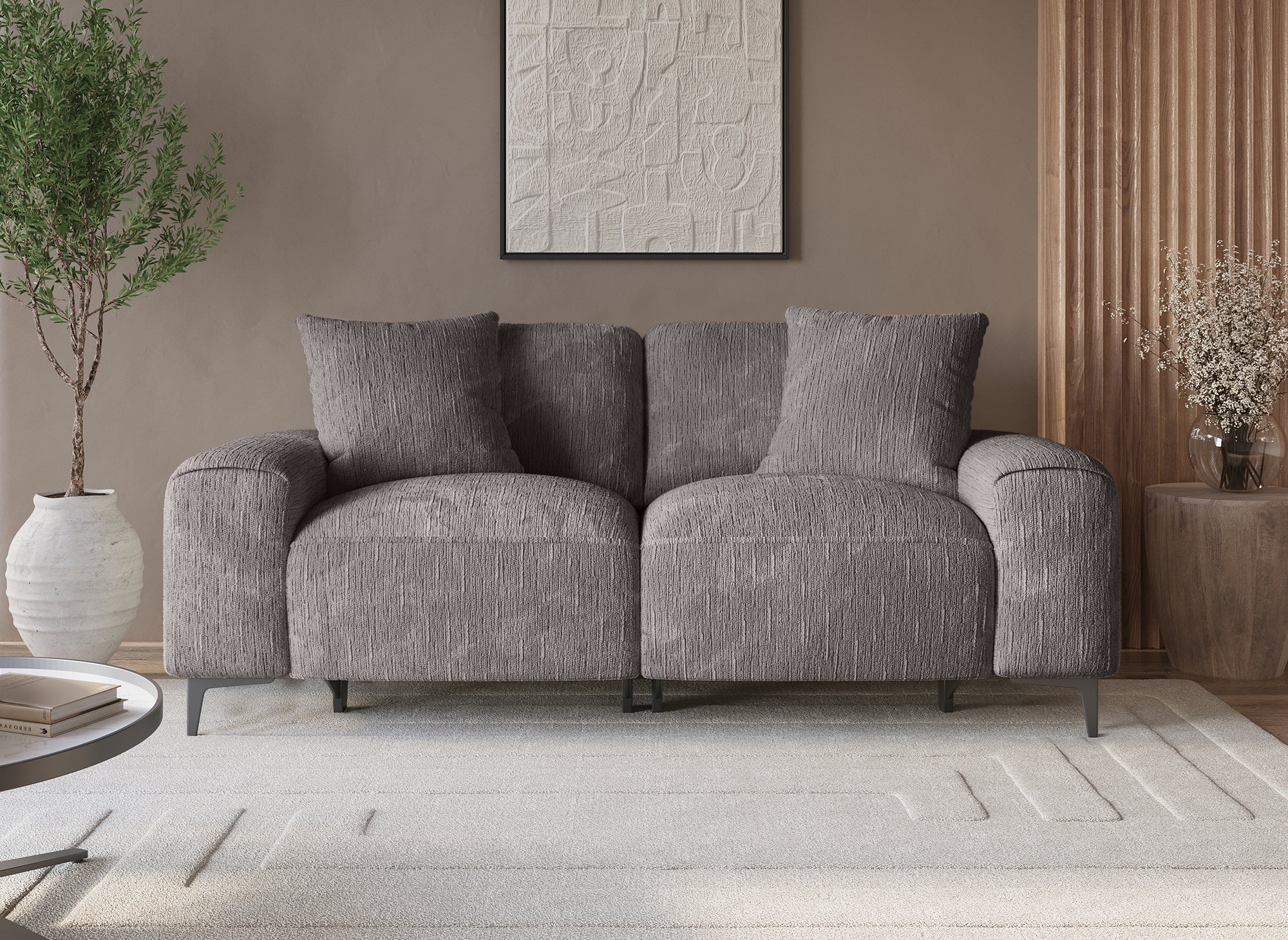 Sofá reclinable eléctrico de 3 plazas HELOISE en terciopelo jaspeado gris oscuro