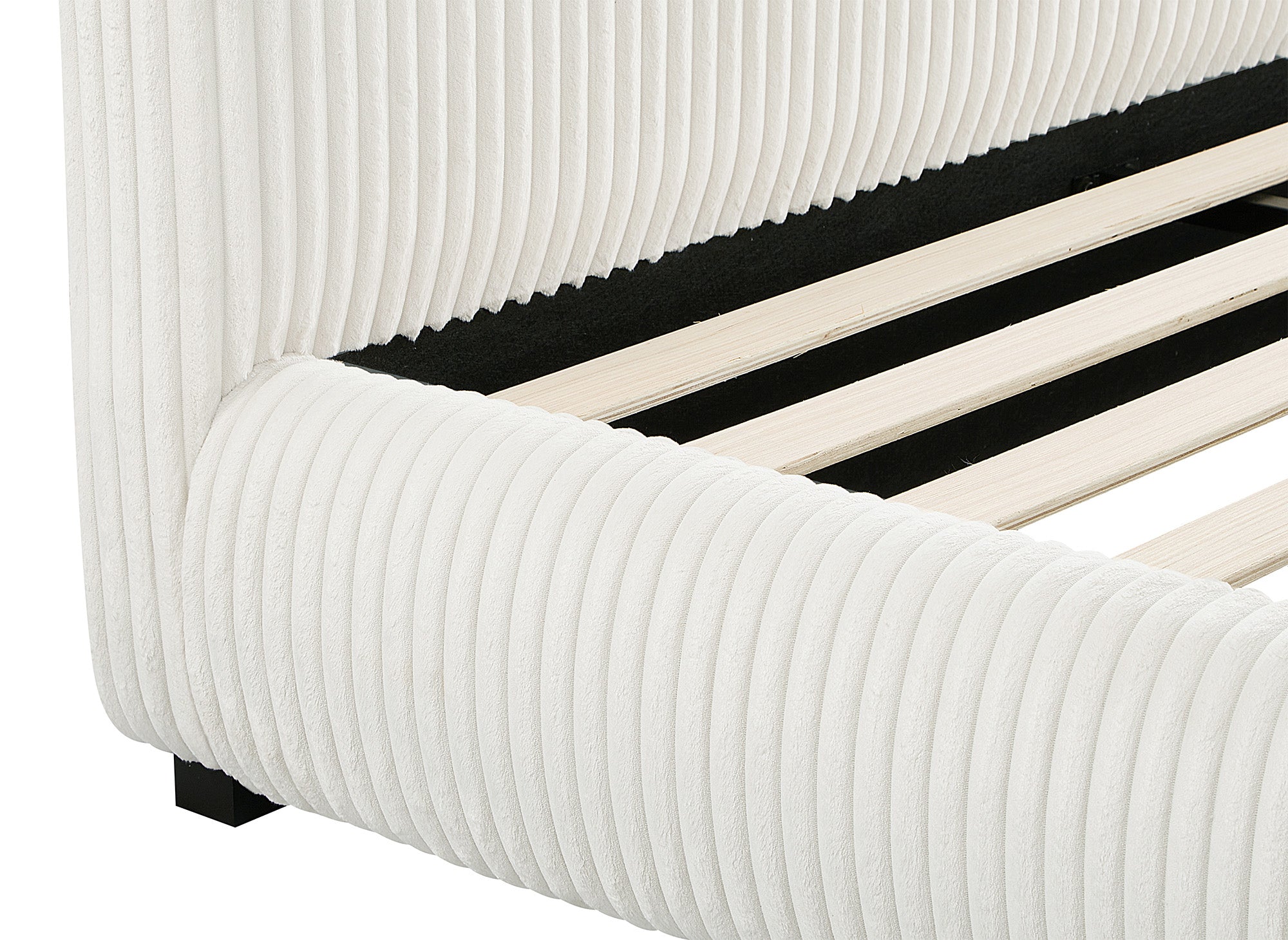 Cómoda cama doble de pana gruesa color beige de 160x200 cm