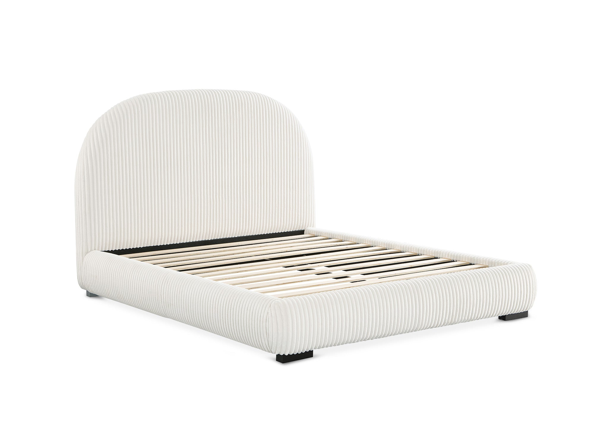 Cómoda cama doble de pana gruesa color beige de 160x200 cm