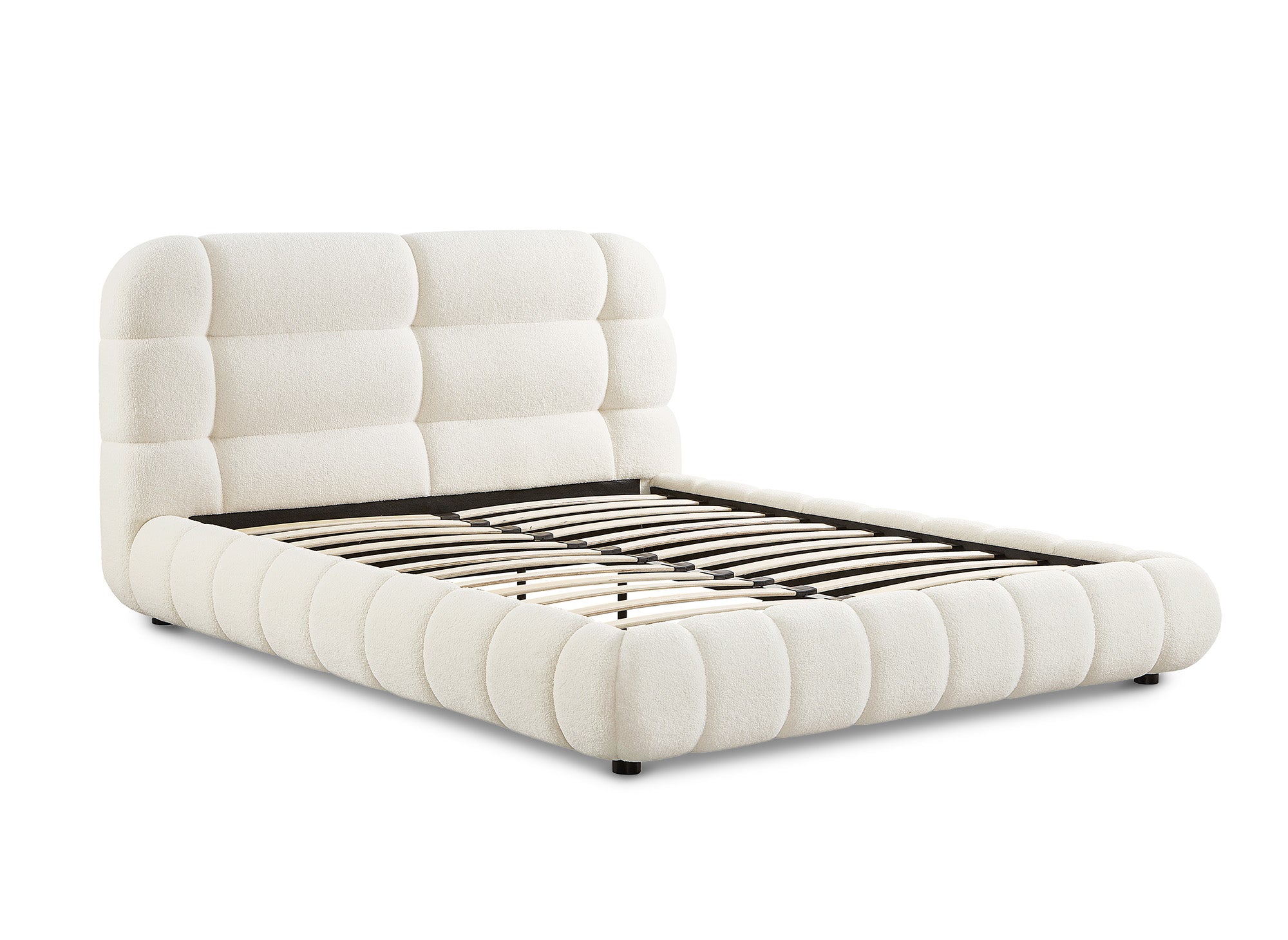 YOURI Cama doble de tela bouclé color crudo 160x200 cm