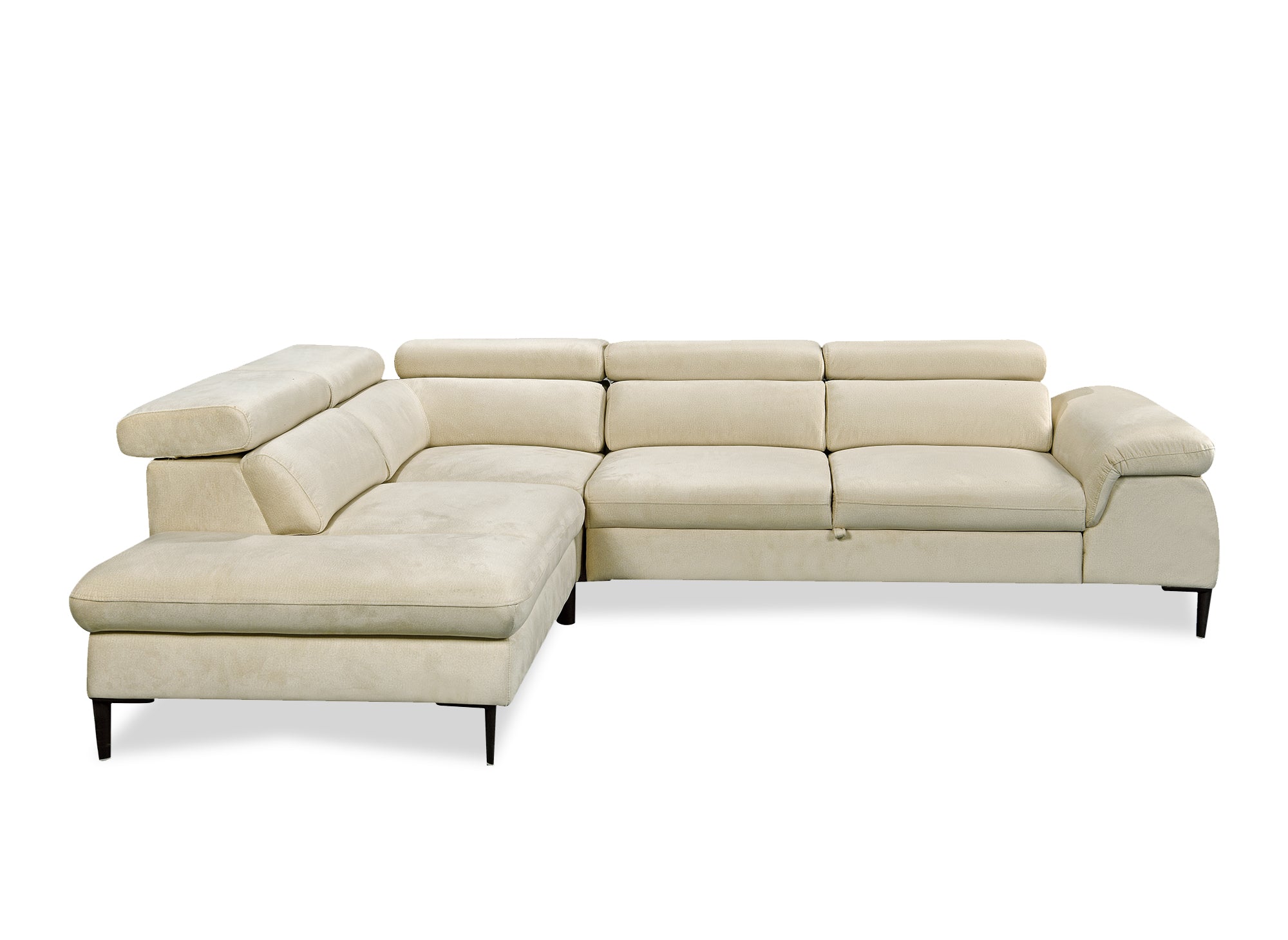 Sofá esquinero convertible SWAN con compartimento de almacenamiento en terciopelo beige - Esquina izquierda