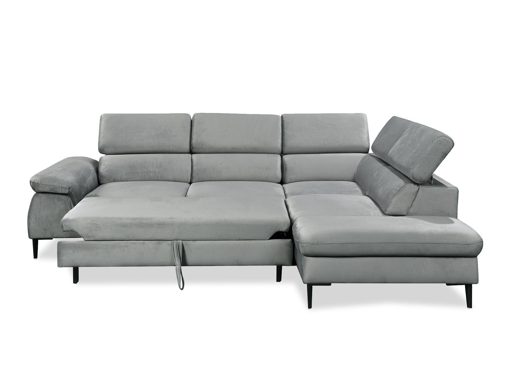 Sofá cama esquinero SWAN con almacenaje en terciopelo gris - Esquina derecha