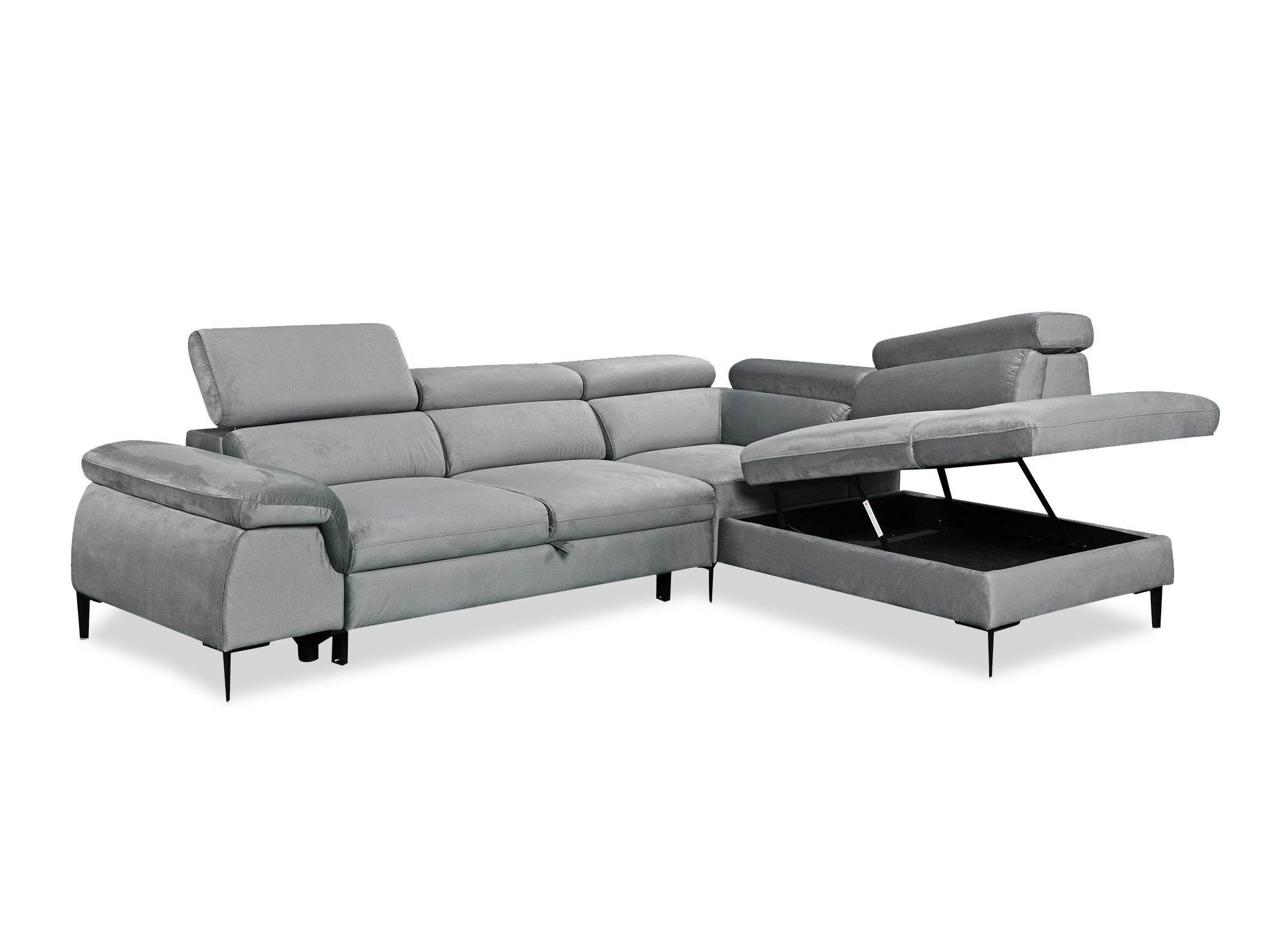 Sofá cama esquinero SWAN con almacenaje en terciopelo gris - Esquina derecha