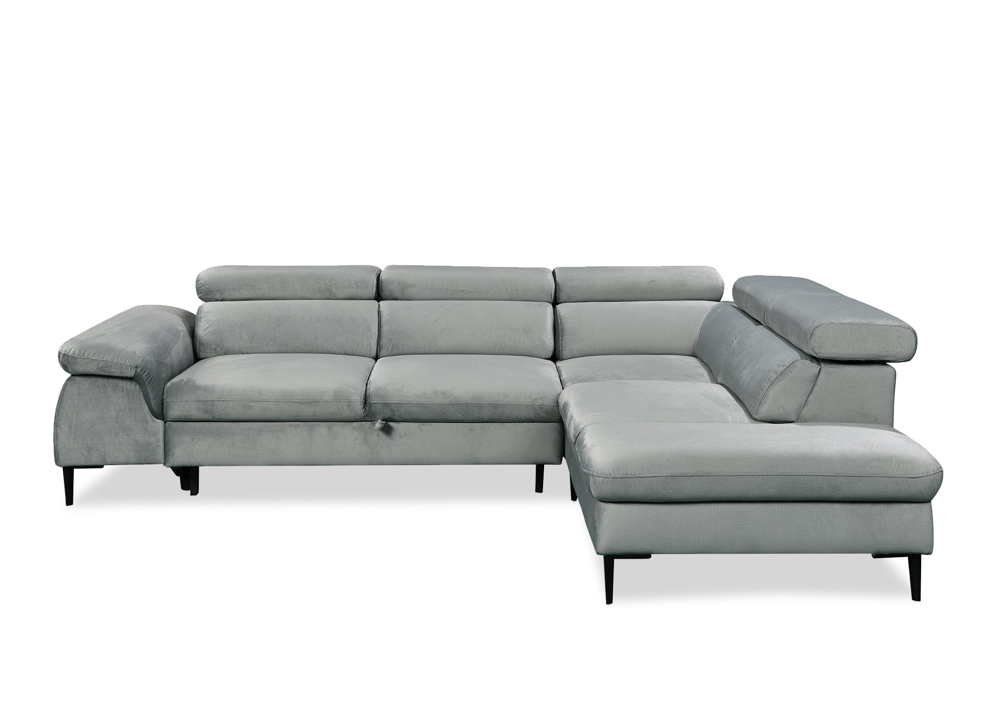 Sofá cama esquinero SWAN con almacenaje en terciopelo gris - Esquina derecha