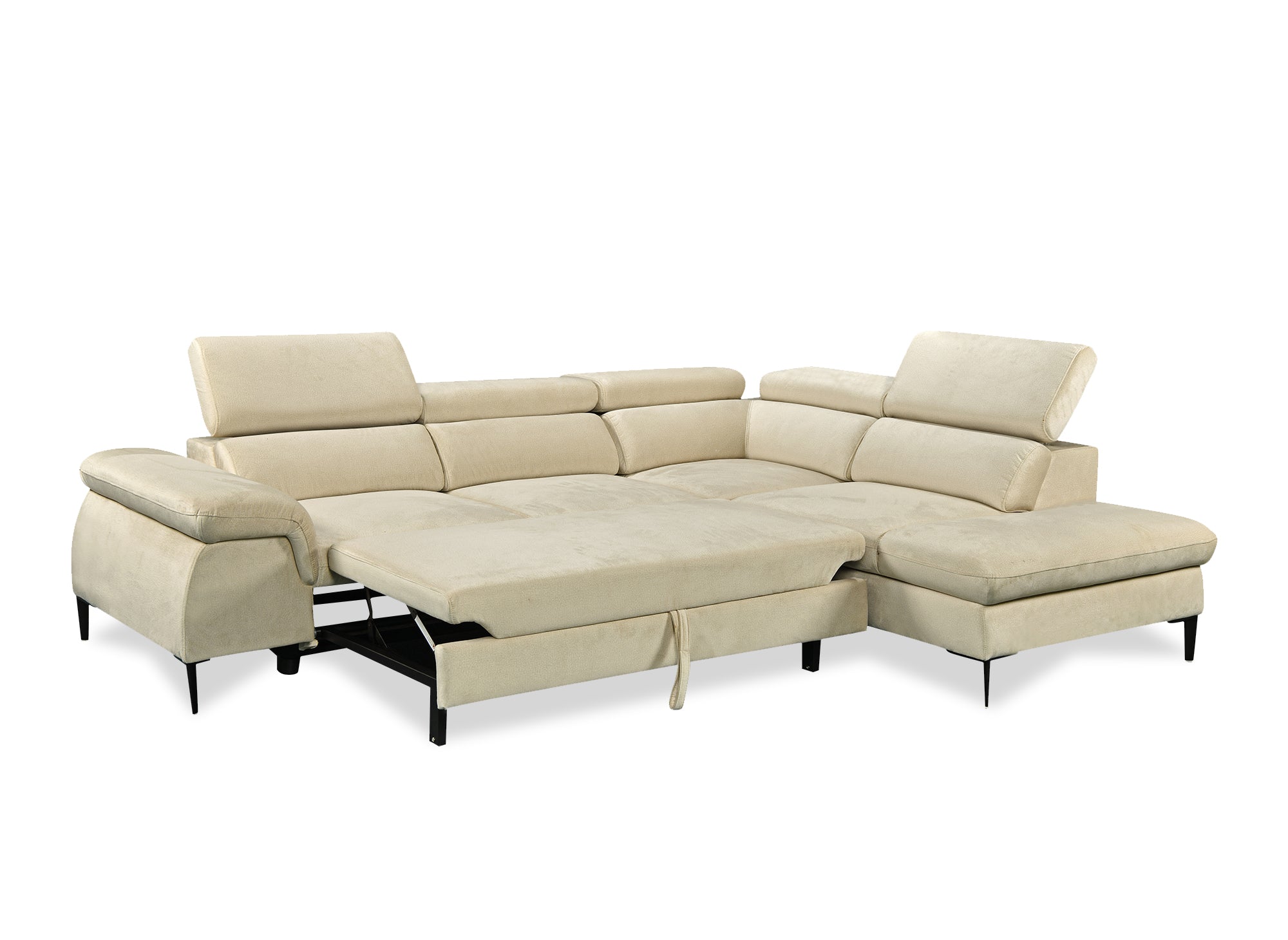 Sofá esquinero convertible SWAN con compartimento de almacenamiento en terciopelo beige - Esquinero derecho