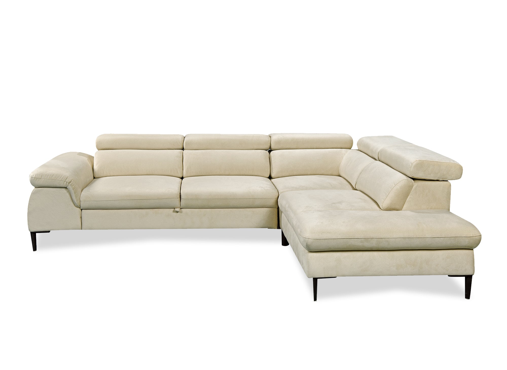 Sofá esquinero convertible SWAN con compartimento de almacenamiento en terciopelo beige - Esquinero derecho