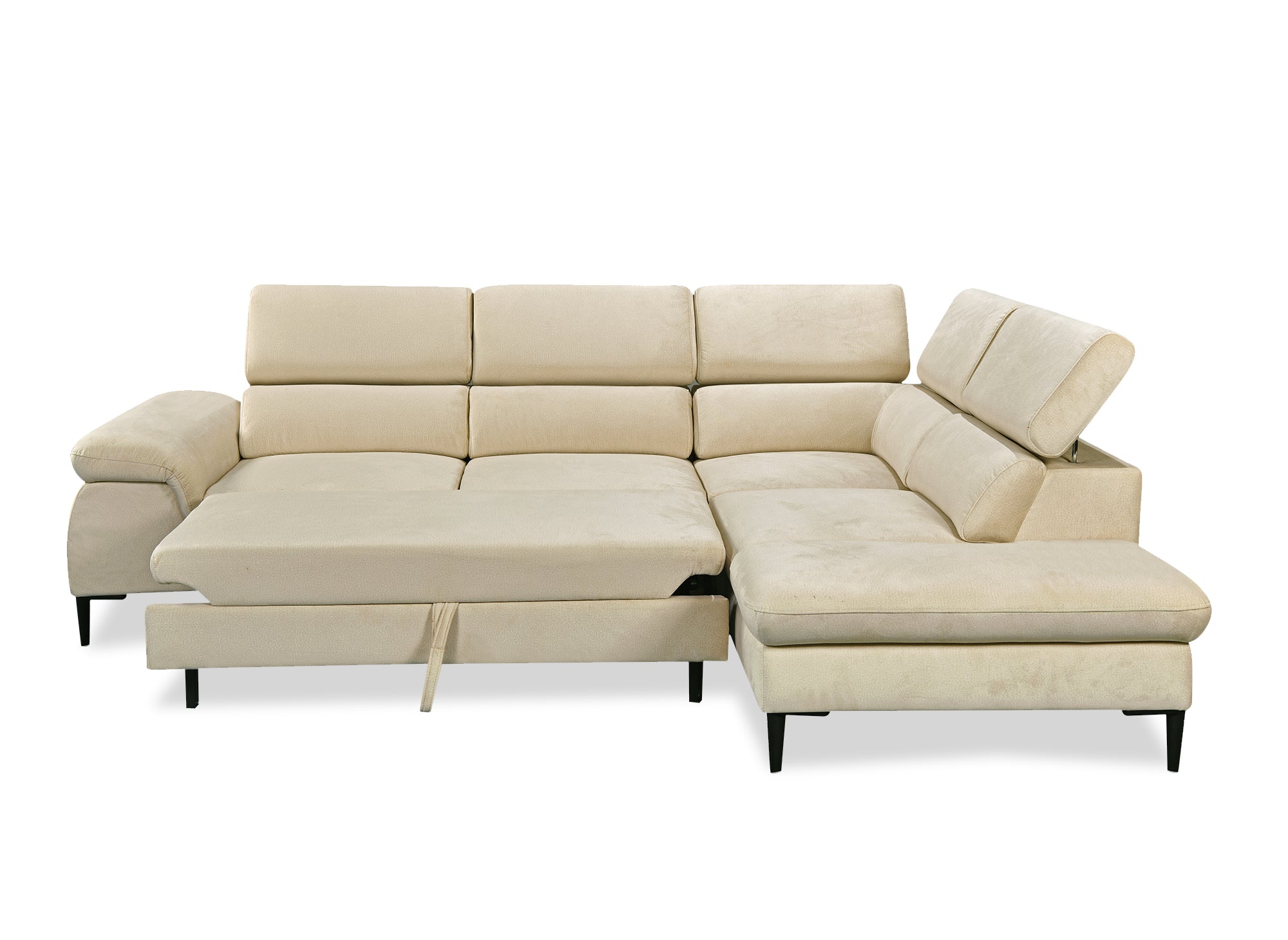 Sofá esquinero convertible SWAN con compartimento de almacenamiento en terciopelo beige - Esquinero derecho