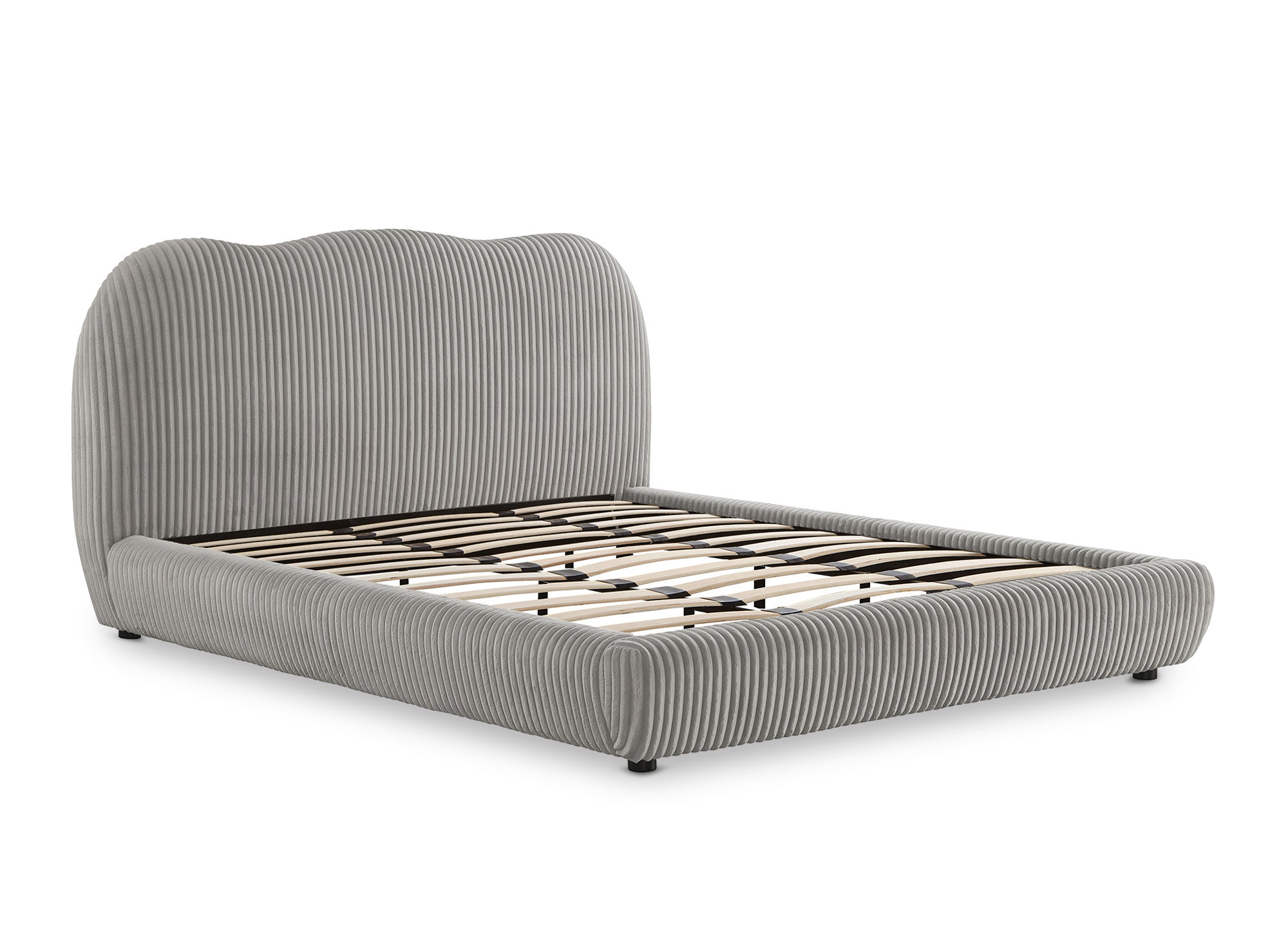 Cama doble SARA en pana gris gruesa de 180x200 cm