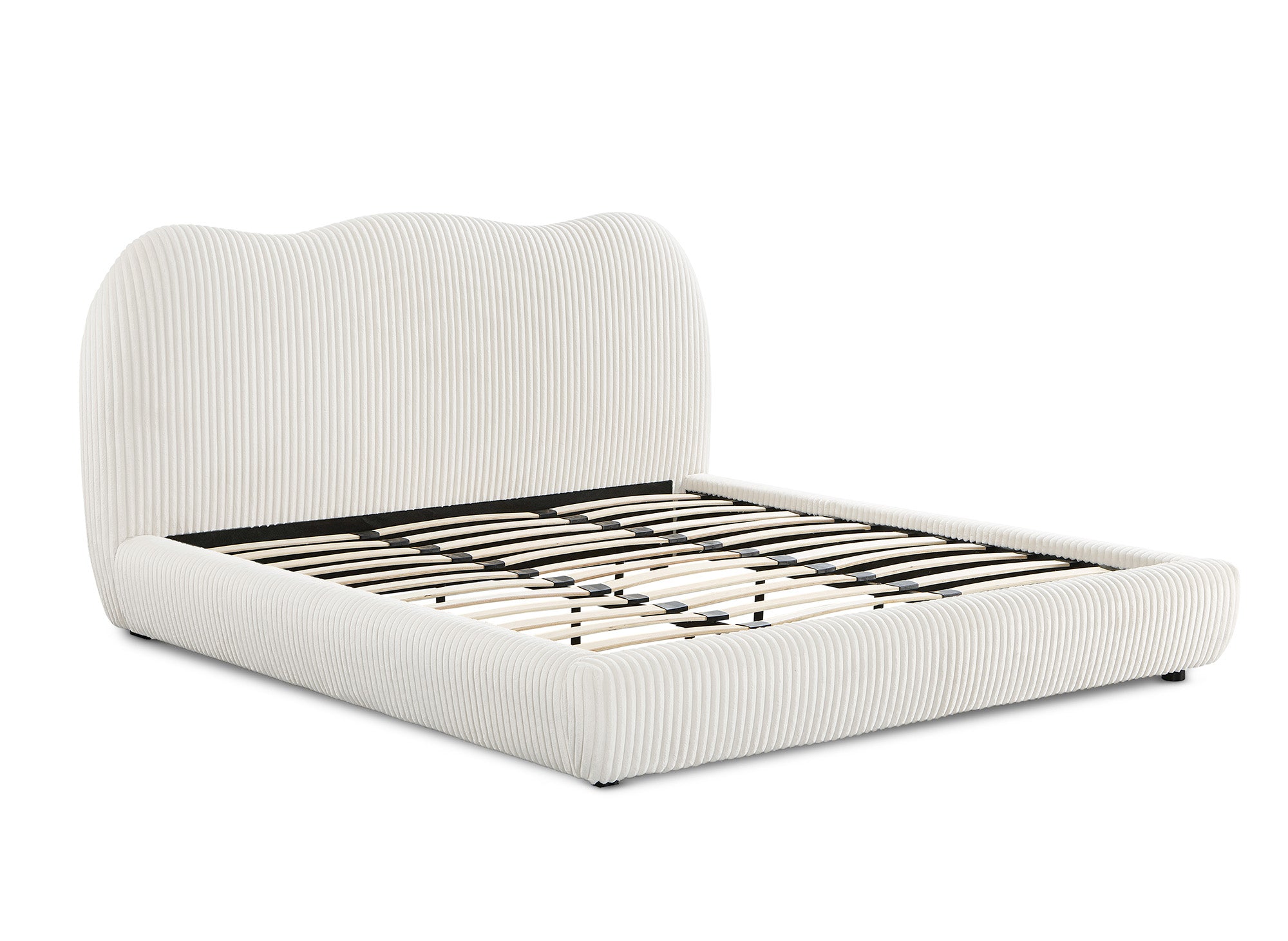 Cama doble SARA en pana gruesa color beige, 180x200 cm