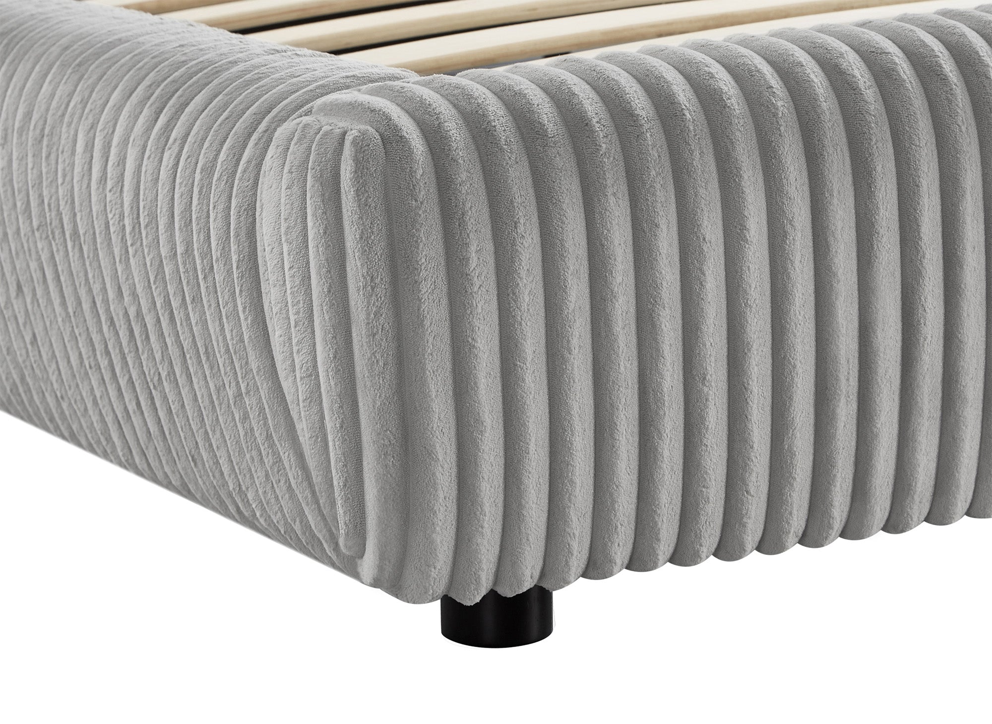 Cama doble SARA en pana gris gruesa de 160x200 cm