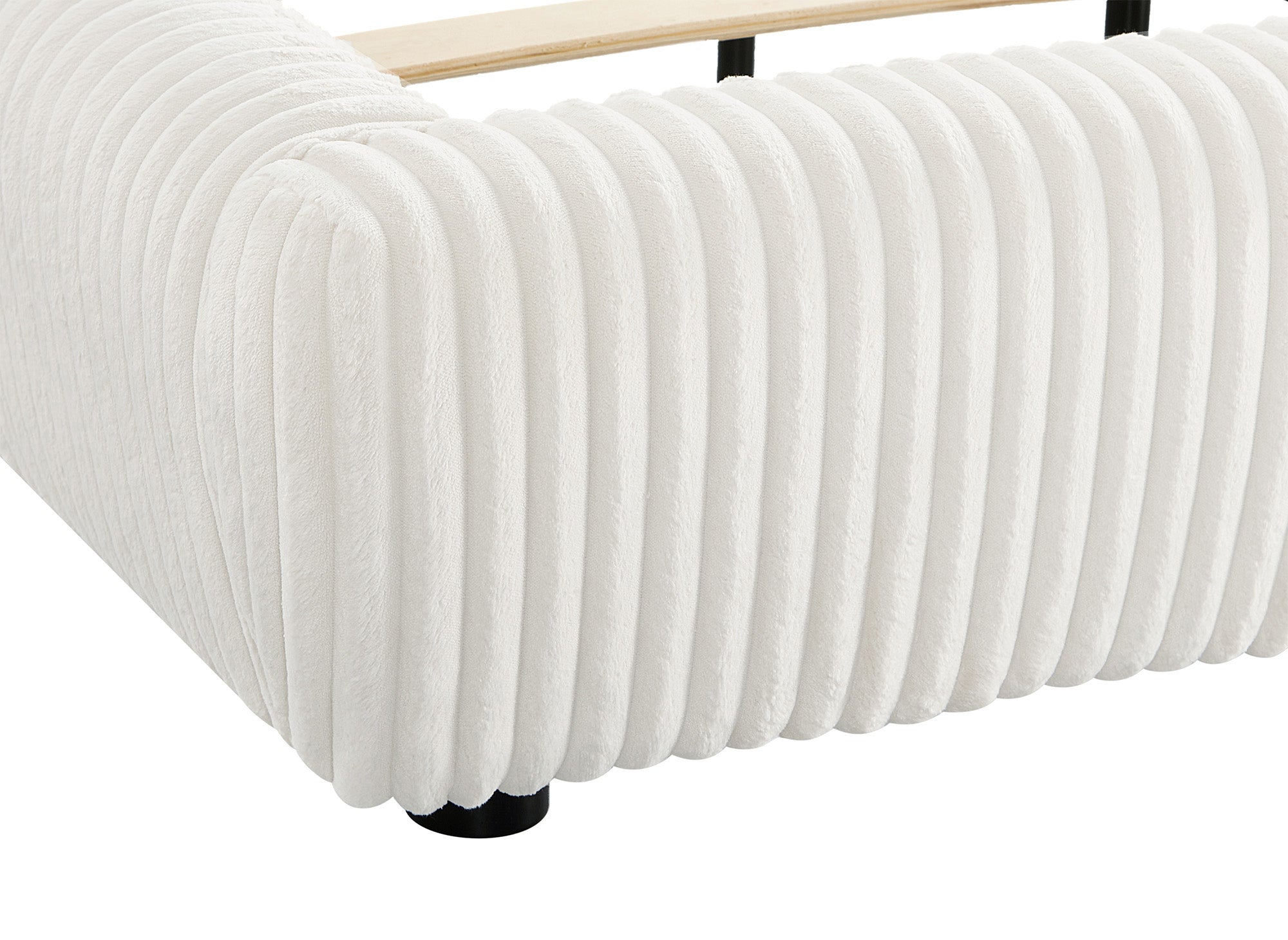 Cama doble SARA de pana gruesa color beige, 140 x 190 cm