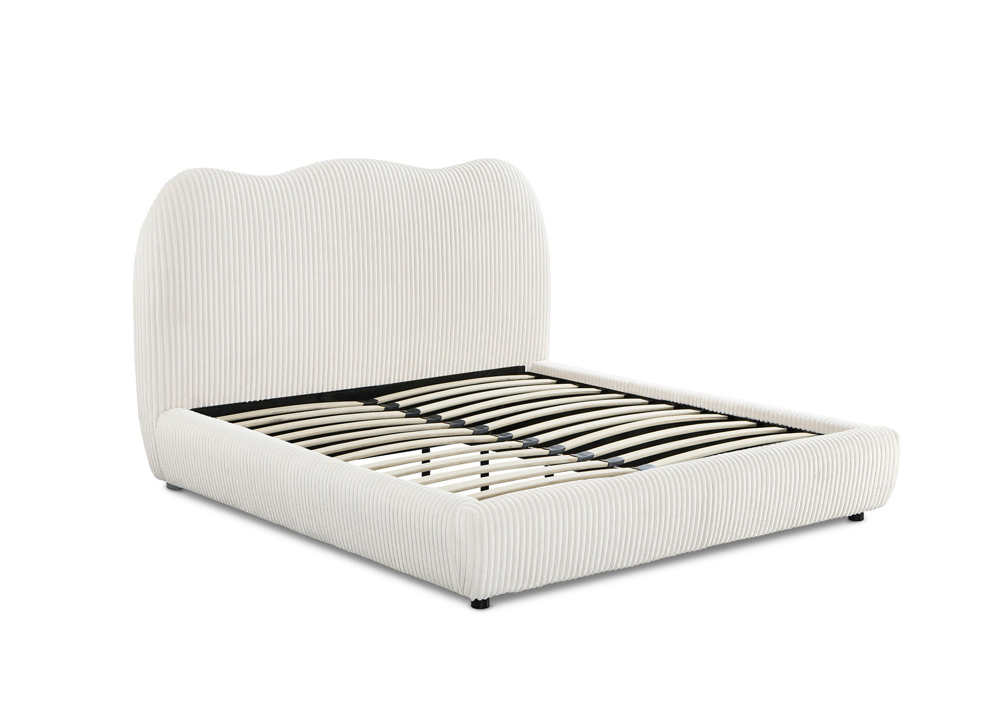 Cama doble SARA de pana gruesa color beige, 140 x 190 cm