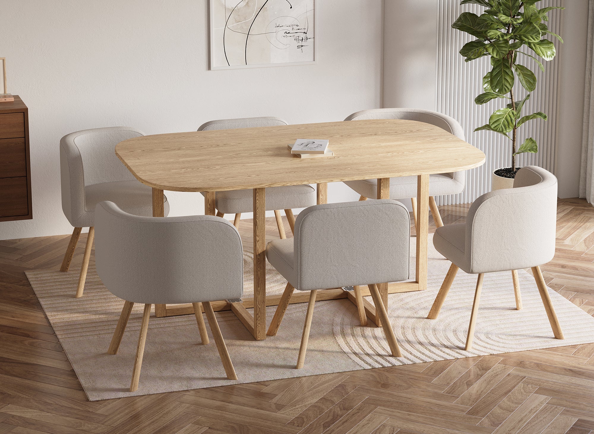 Juego de mesa y 6 sillas apilables FLEN XL color beige