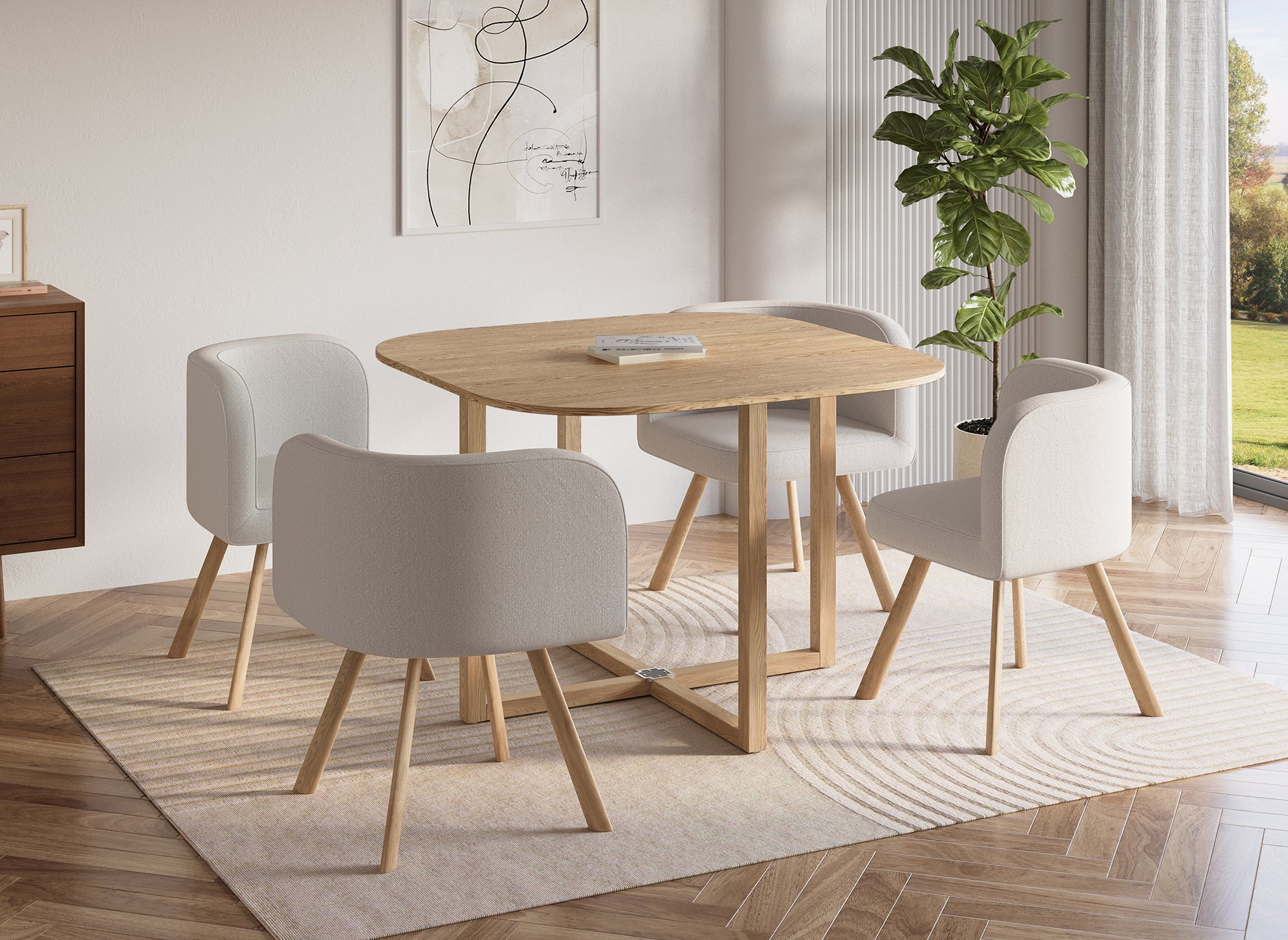 Juego de mesa y 4 sillas apilables FLEN color beige