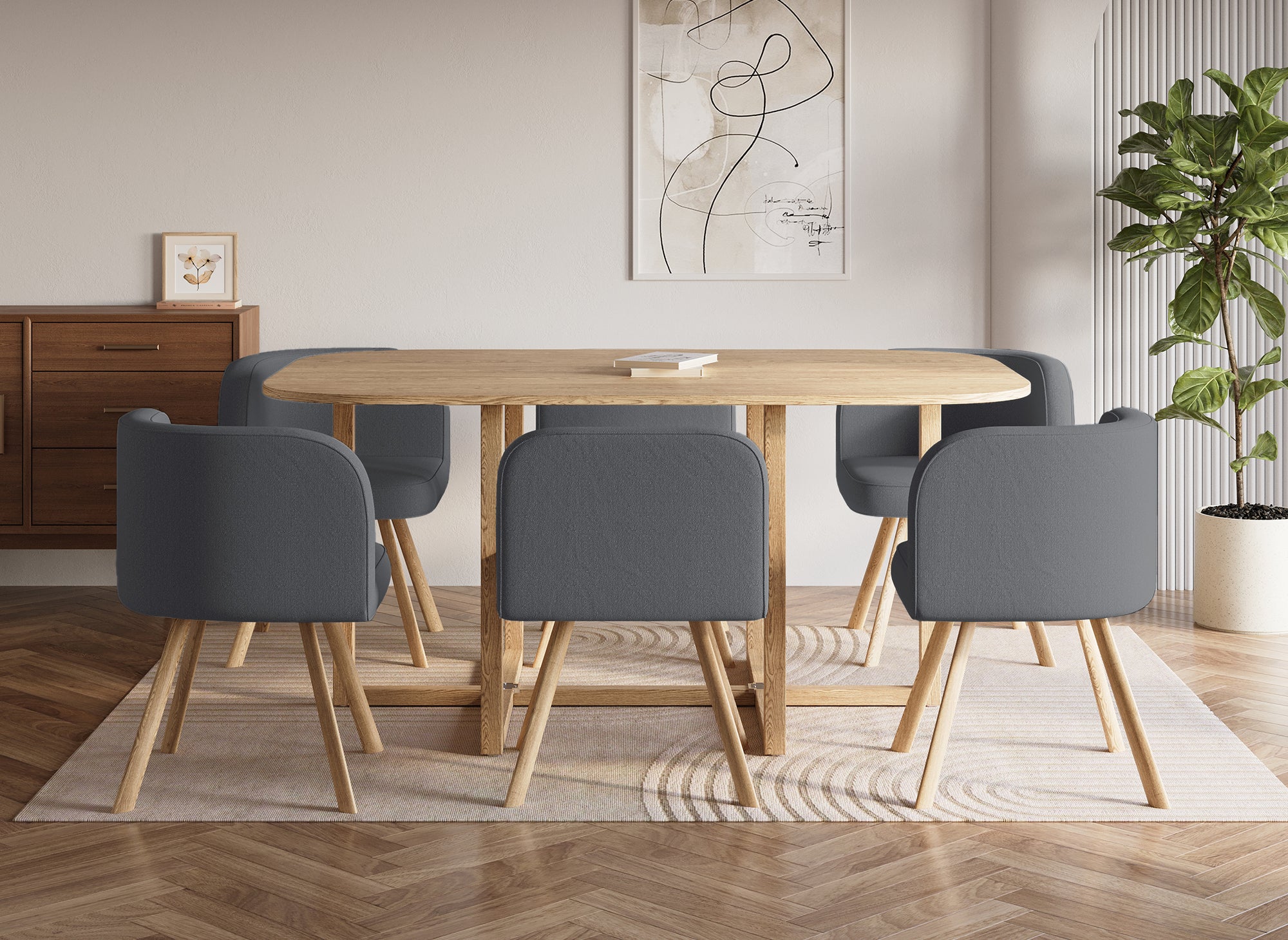 Juego de mesa FLEN XL gris + 6 sillas apilables