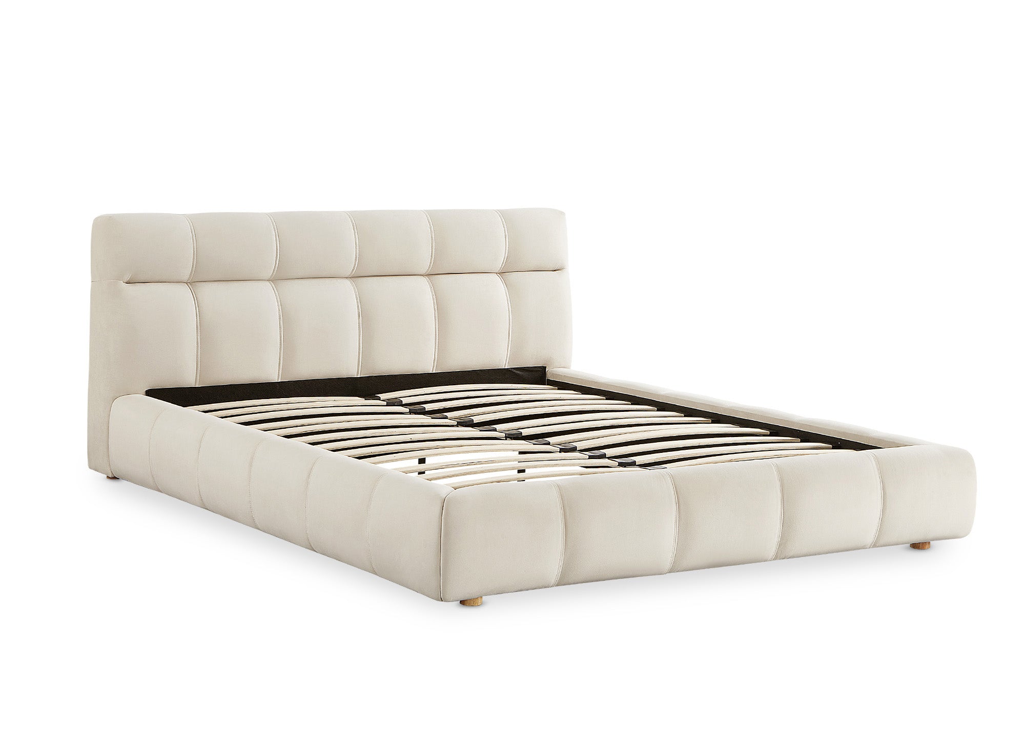 Cama doble GEORGINA de terciopelo beige, 180 x 200 cm