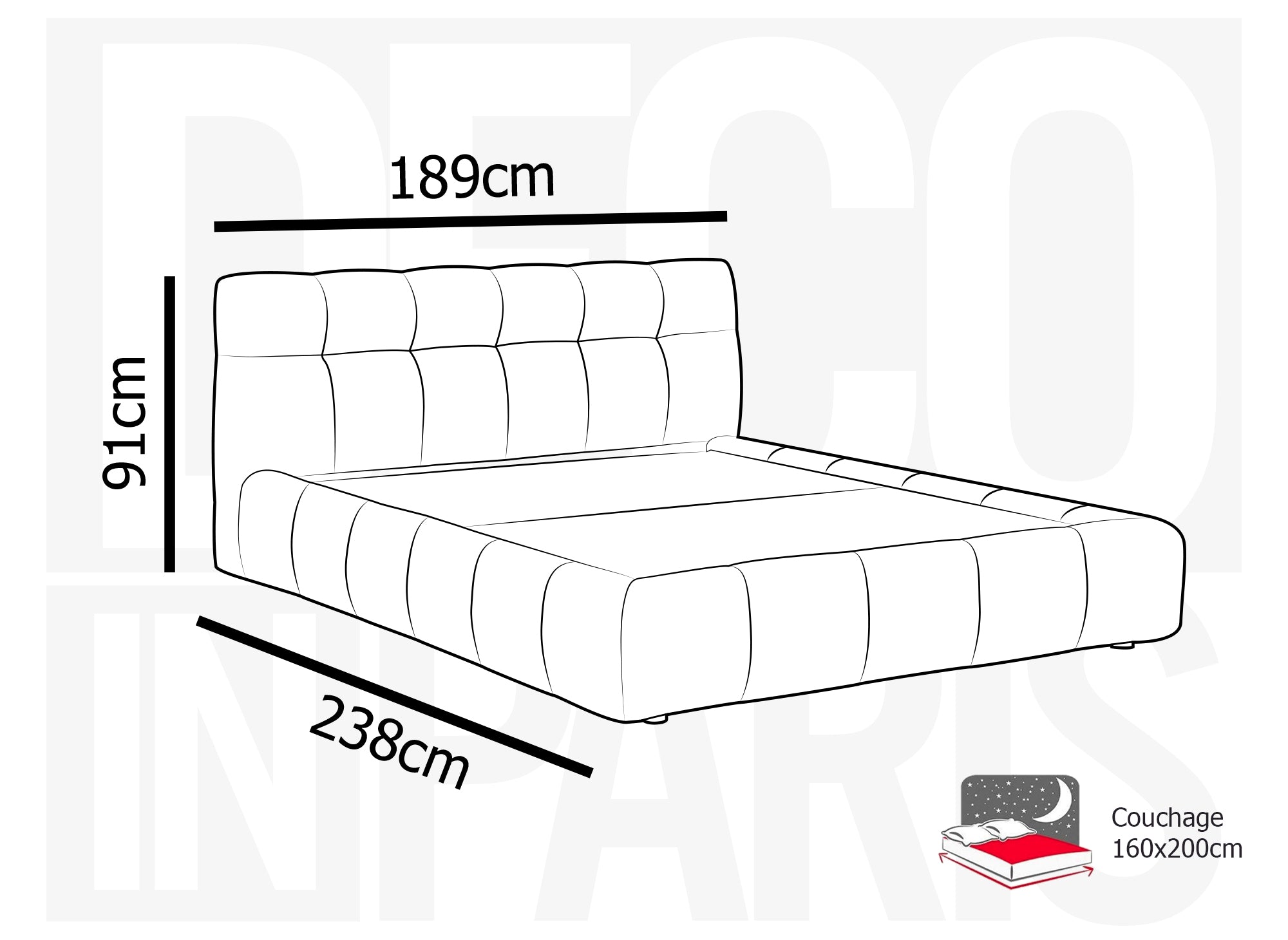 Cama doble GEORGINA de terciopelo beige, 160 x 200 cm