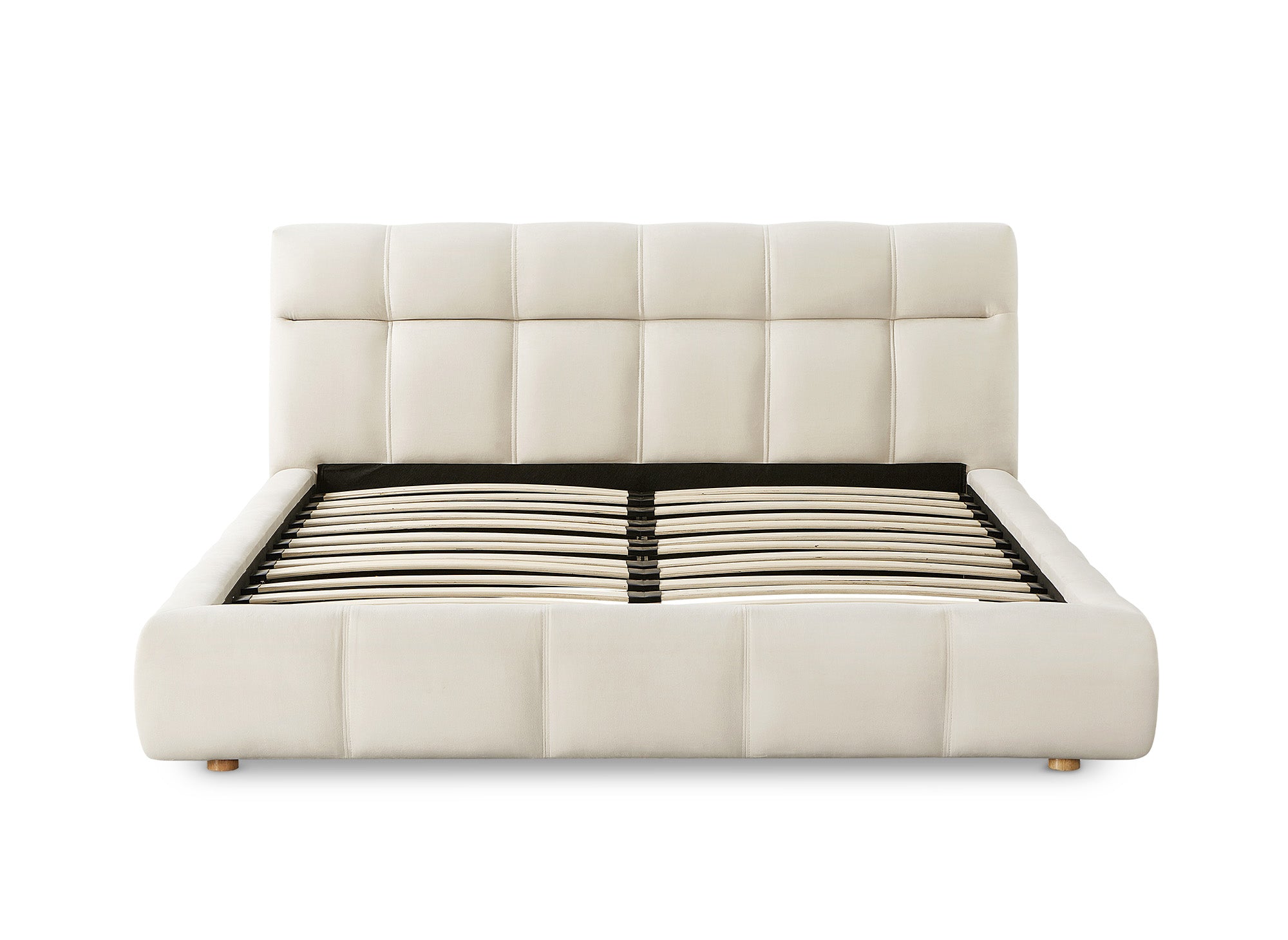 Cama doble GEORGINA de terciopelo beige, 160 x 200 cm