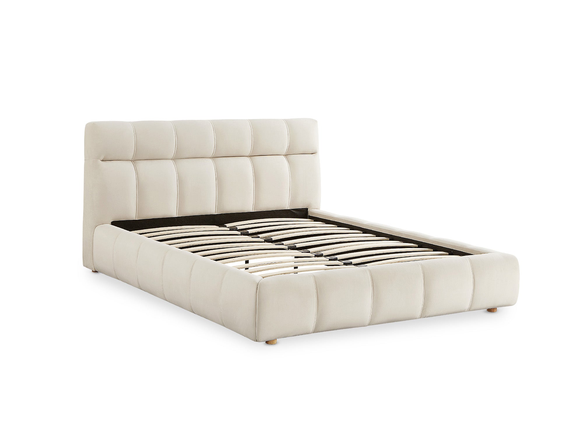 Cama doble GEORGINA de terciopelo beige, 140 x 190 cm