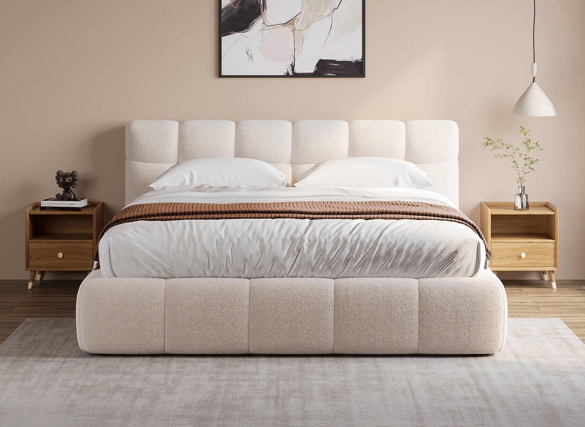 Cama contenedor de tela bouclé crudo GEORGINA 180x200 cm