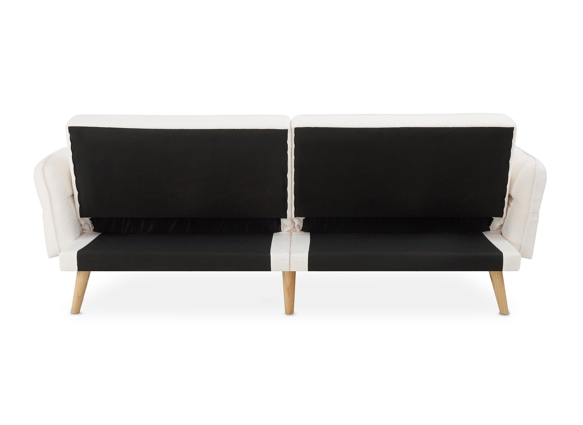 Sofá CHILI de 3 plazas con mecanismo clic-clac en tela bouclé color crudo