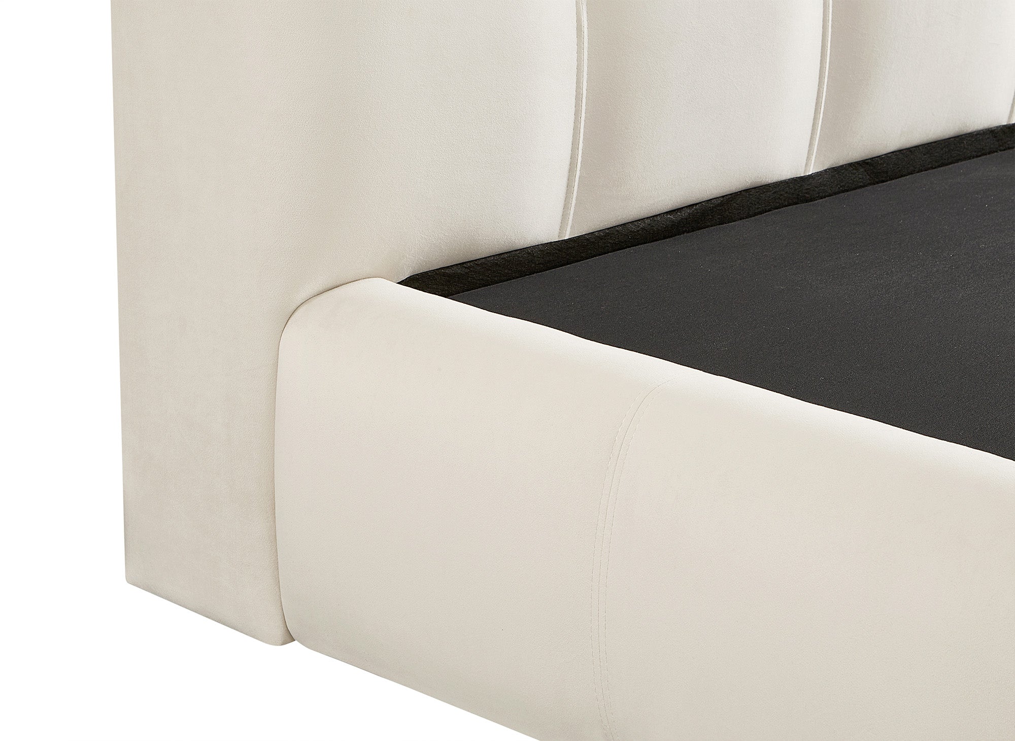 Cama con almacenaje GEORGINA de terciopelo beige 180x200 cm