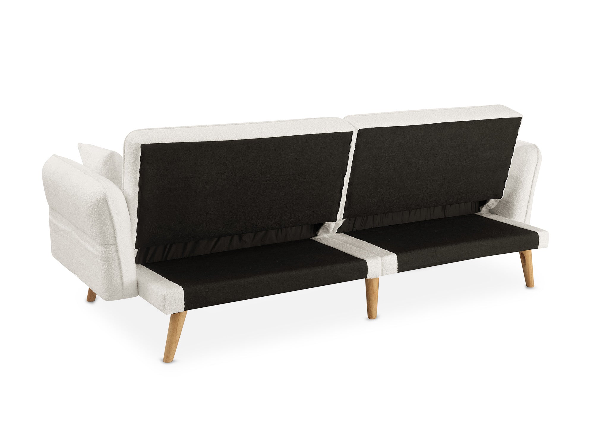 Sofá CHILI de 3 plazas con mecanismo clic-clac en tela bouclé color crudo