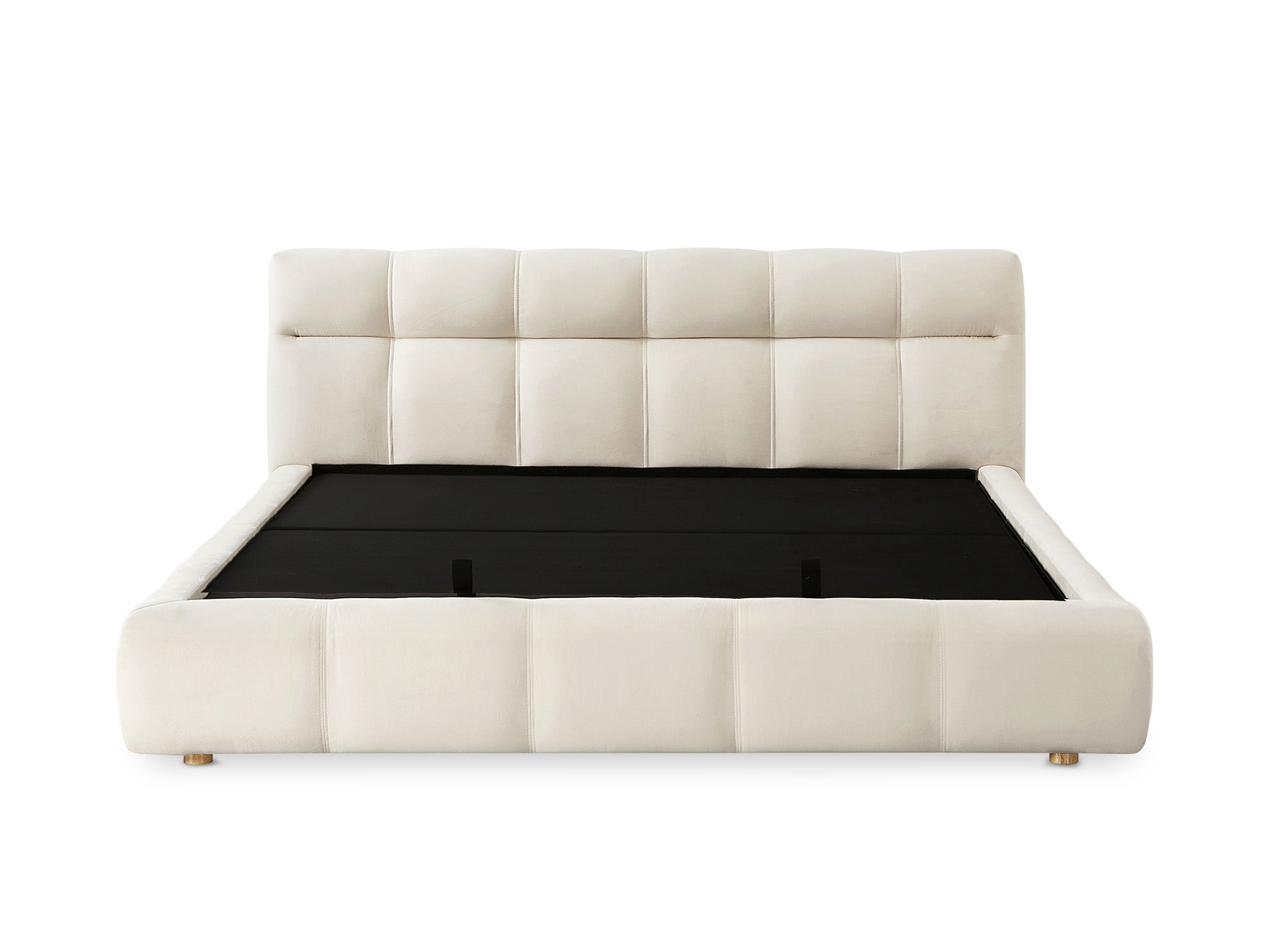 Cama con almacenaje GEORGINA de terciopelo beige 180x200 cm