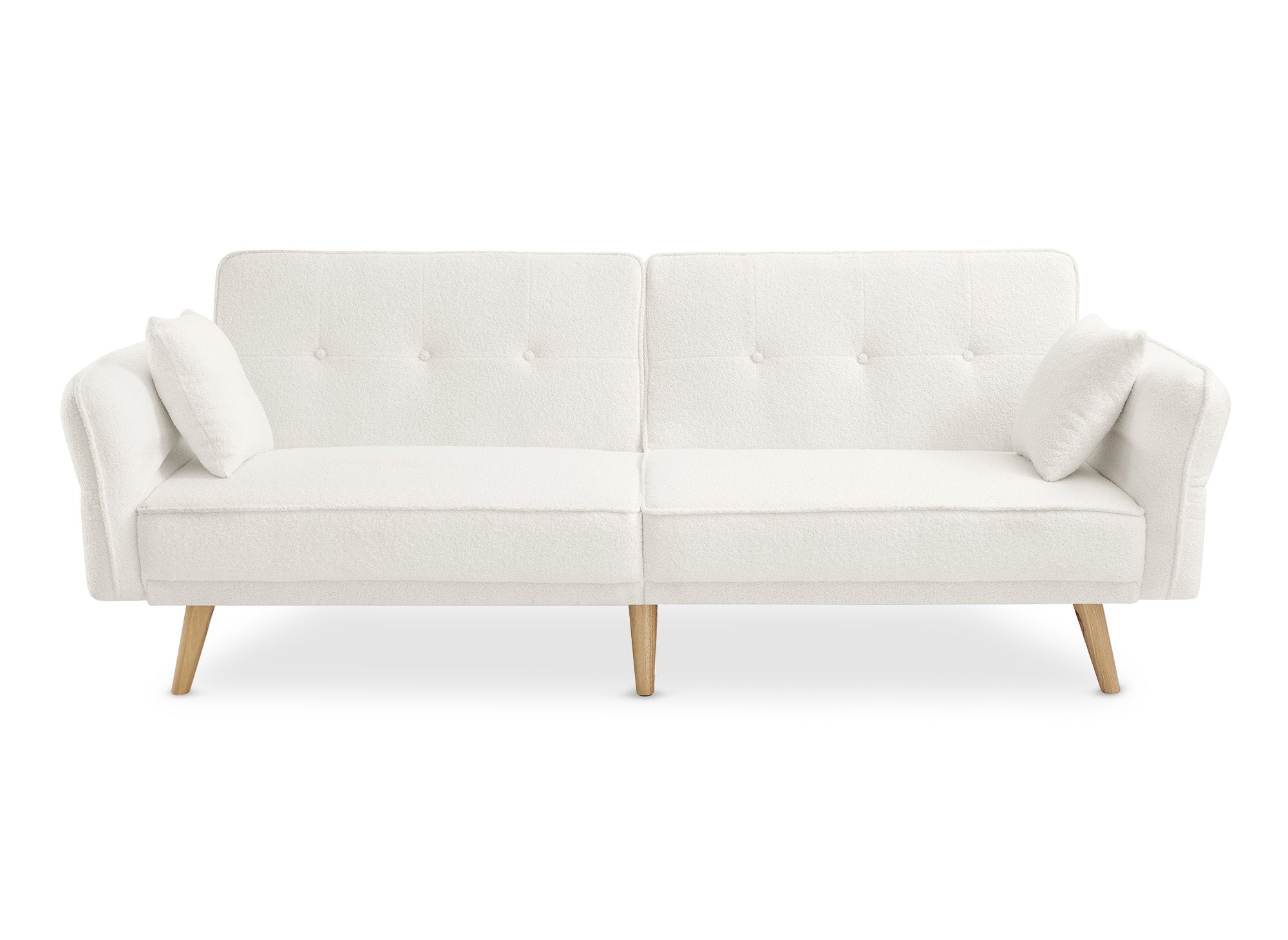 Sofá CHILI de 3 plazas con mecanismo clic-clac en tela bouclé color crudo