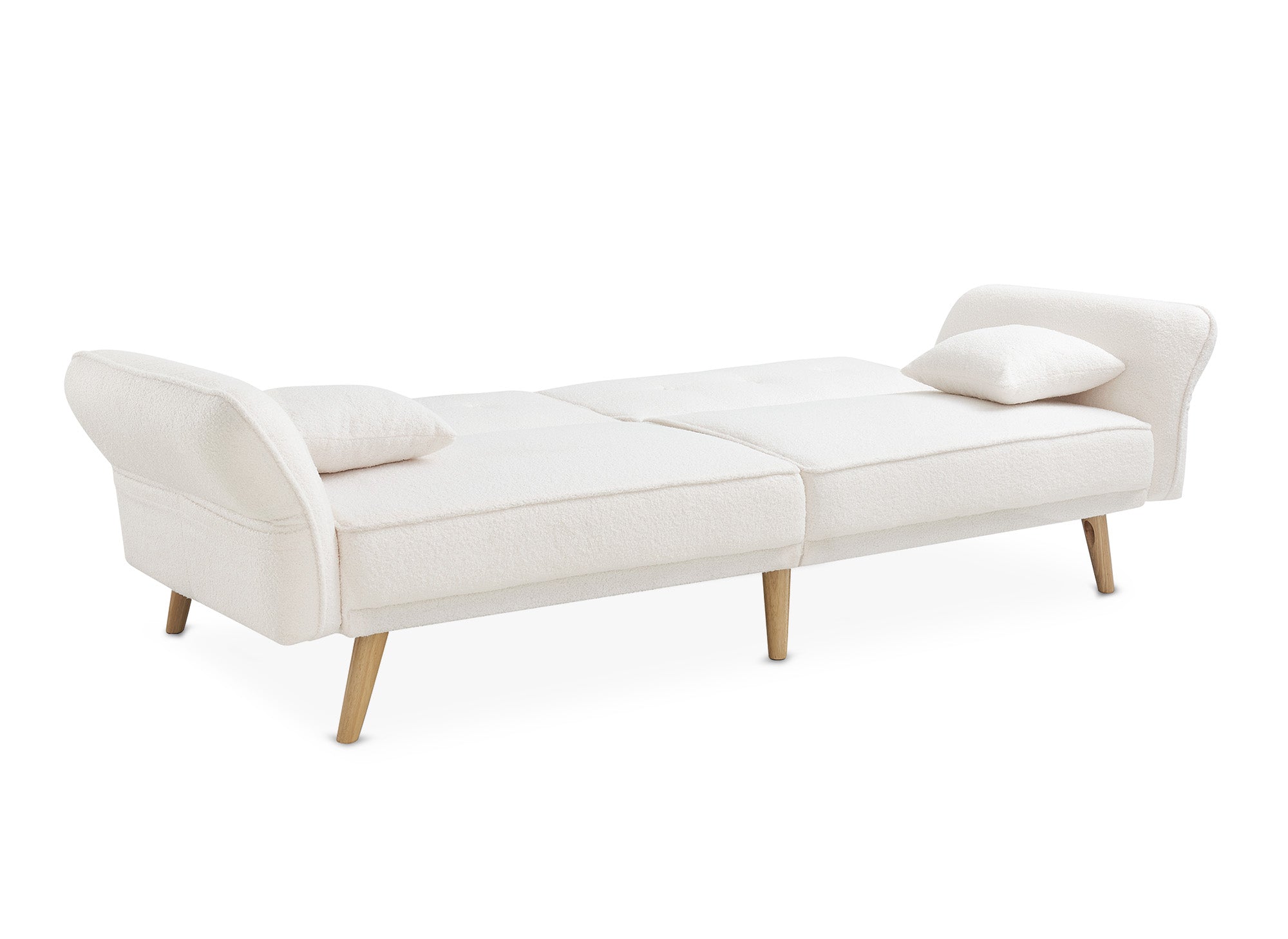 Sofá CHILI de 3 plazas con mecanismo clic-clac en tela bouclé color crudo