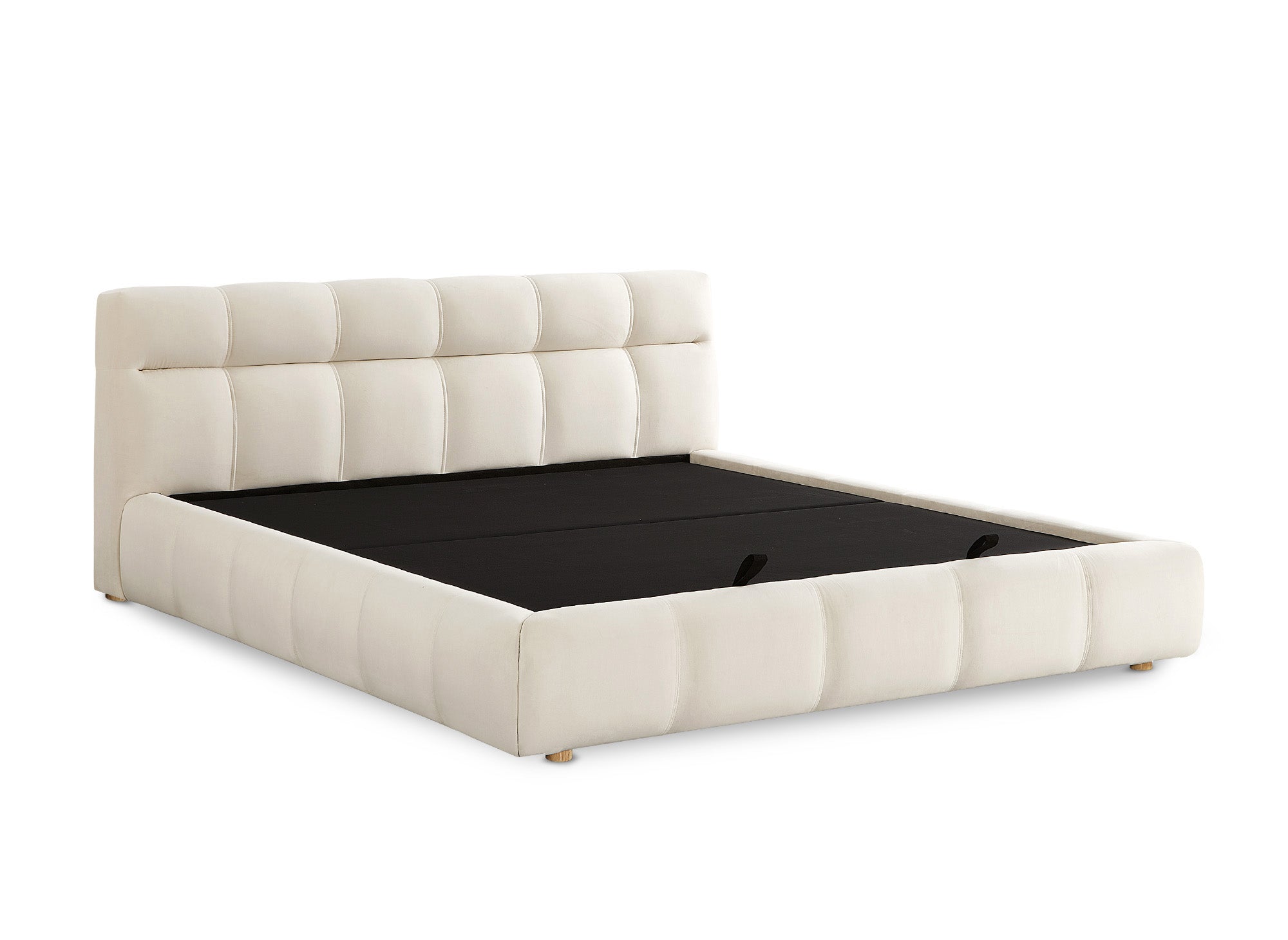 Cama con almacenaje GEORGINA de terciopelo beige 180x200 cm