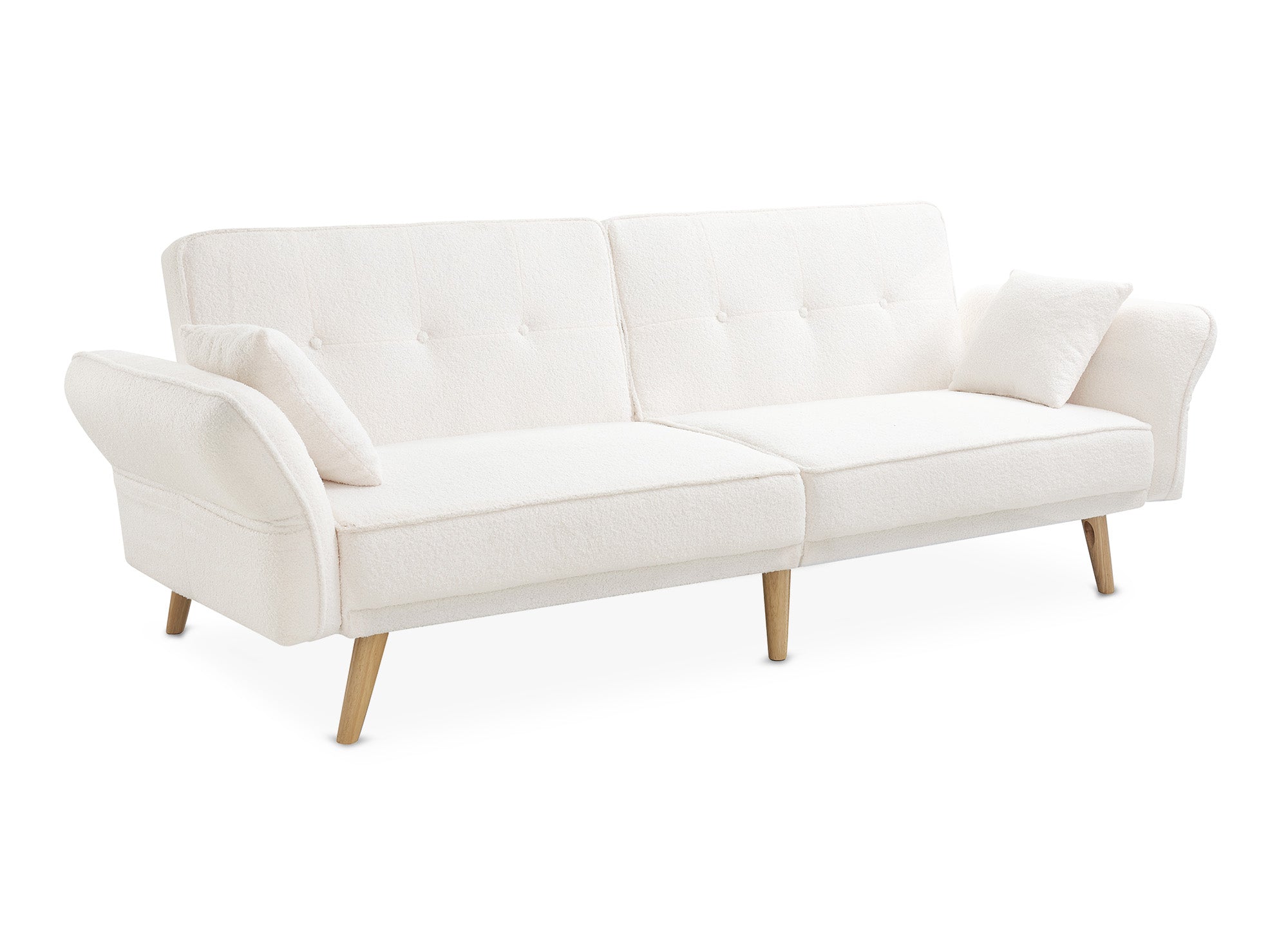 Sofá CHILI de 3 plazas con mecanismo clic-clac en tela bouclé color crudo