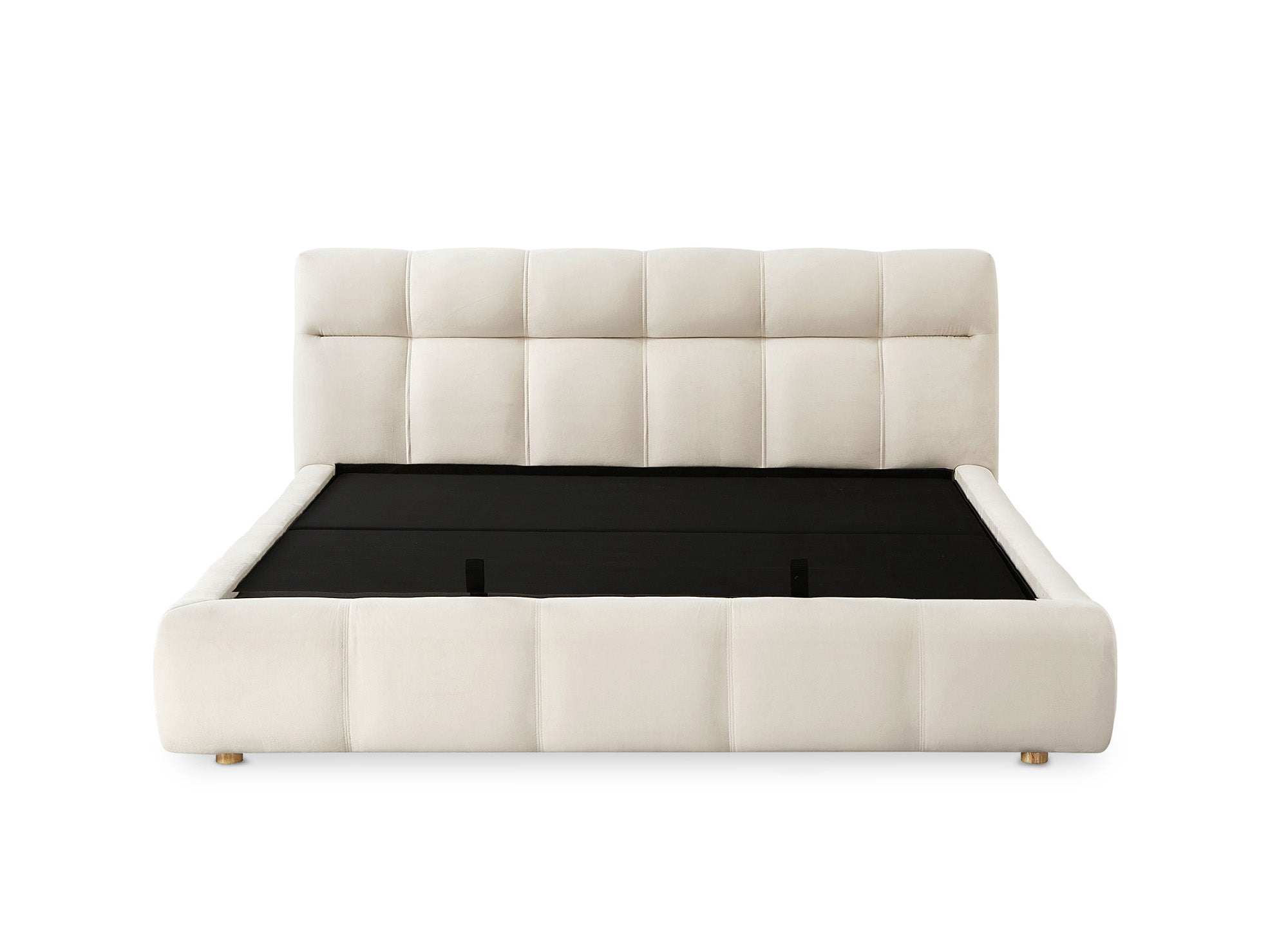 Cama con almacenaje GEORGINA de terciopelo beige 160x200 cm