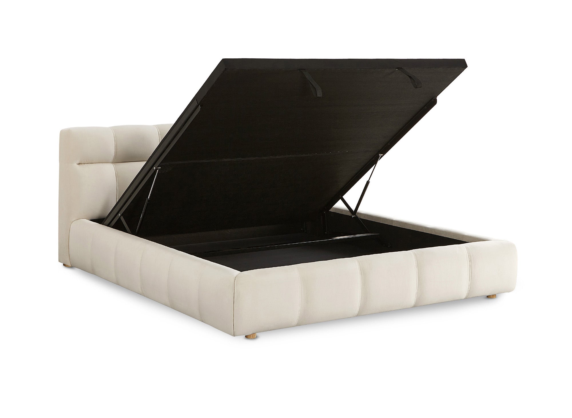 Cama con almacenaje GEORGINA de terciopelo beige 160x200 cm