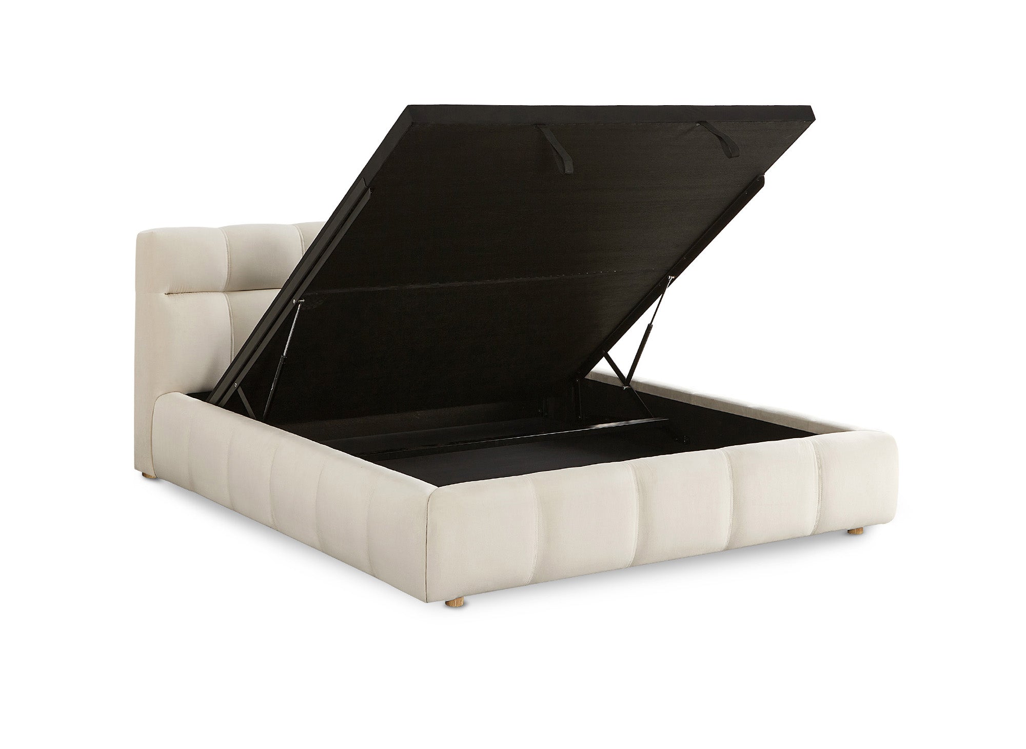 Cama con almacenaje GEORGINA de terciopelo beige 140x190 cm