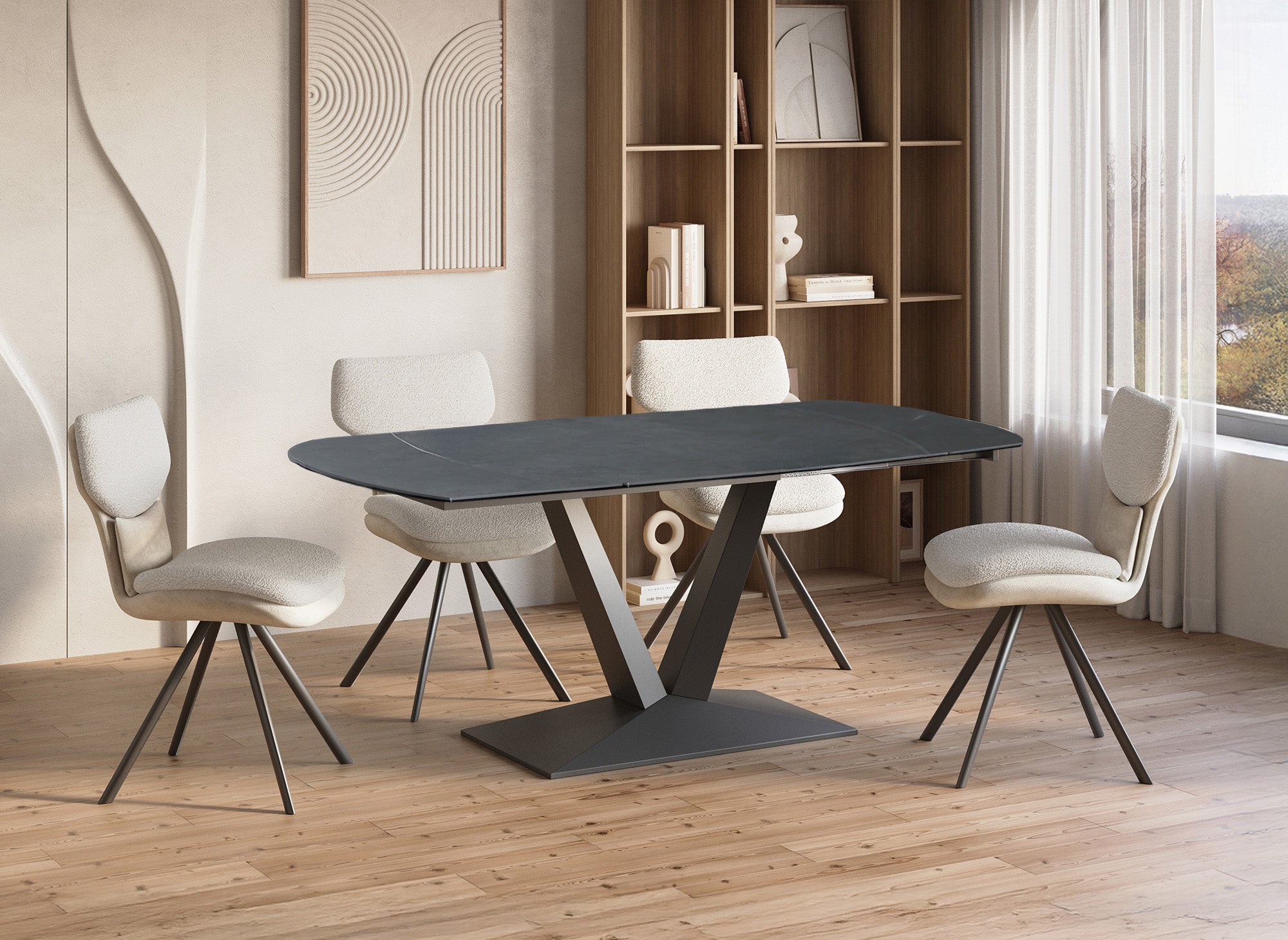 Mesa de comedor extensible ELIAD de cerámica negra para 6-8 personas