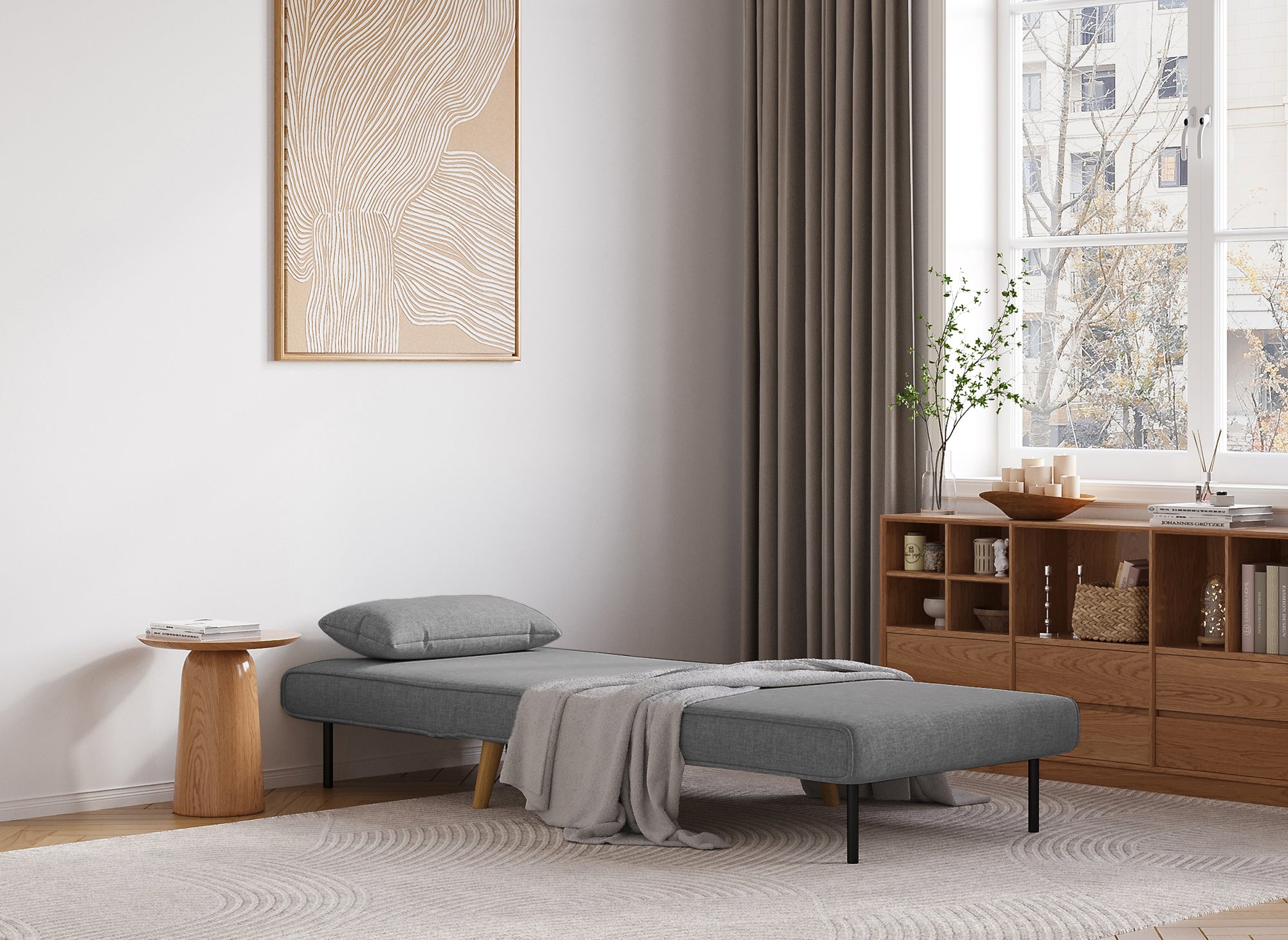 Sillón convertible TONKA en tela gris