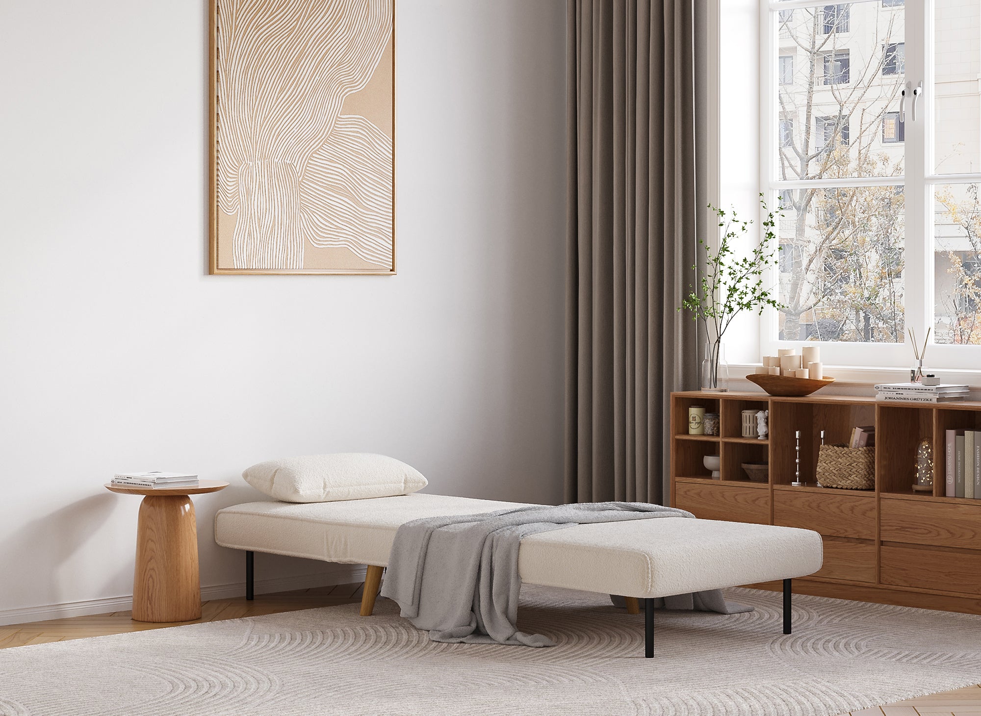 Sillón convertible TONKA en tejido efecto piel de oveja color crudo